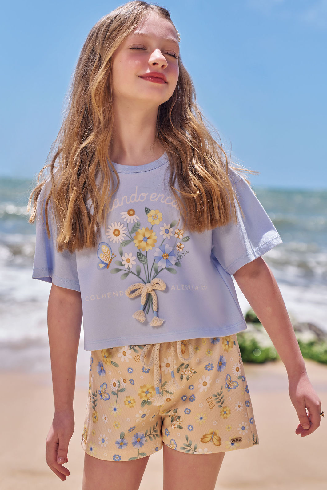 Conjunto de blusa em meia malha e shorts em molecotton 94944 Infanti Infantil Menina Conjunto de blusa em meia malha e shorts em molecotton 94944 Infanti Infantil Menina