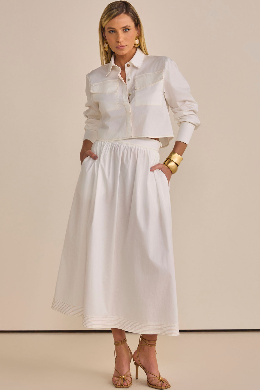 Saia maxi midi em tricoline com elastano com shorts forro em malha 90521 Linzzi