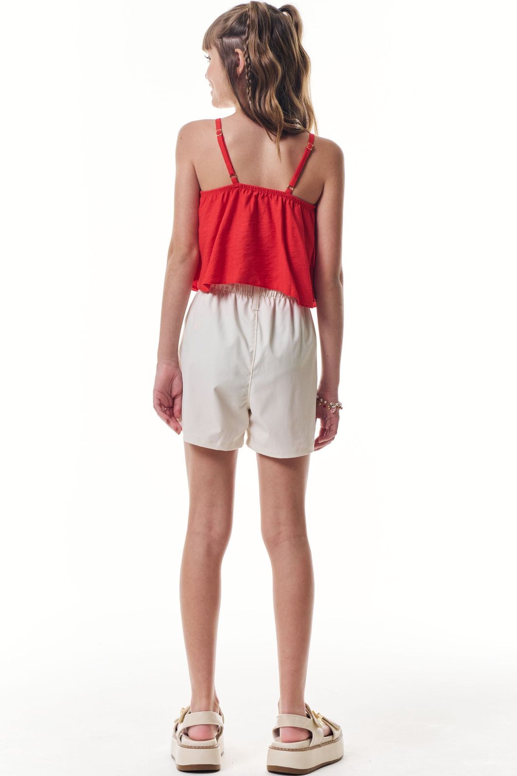 Conjunto de regata em viscose aruba e shorts em alfaiataria tecno cargo 95952 Vic Teen Menina