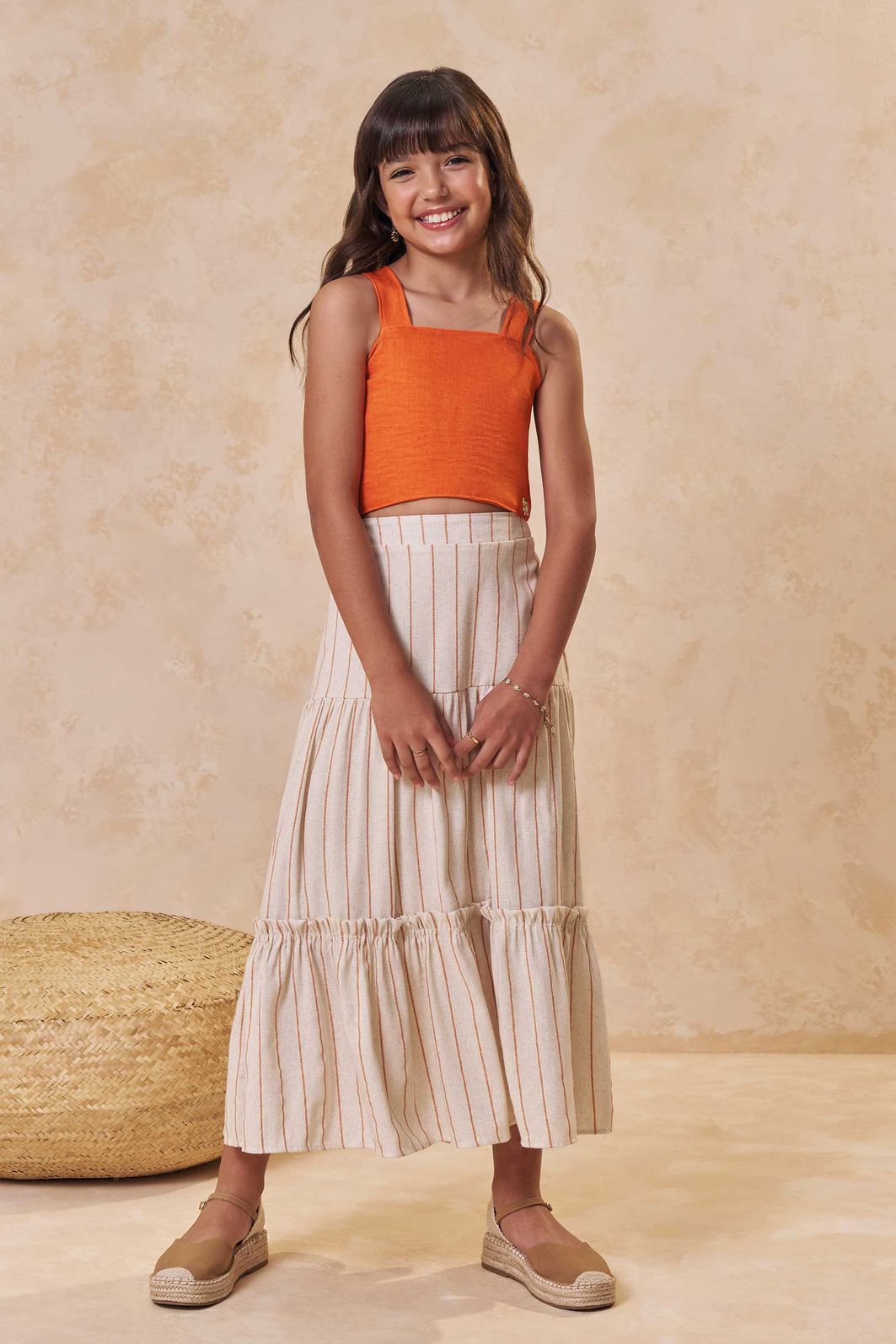 Conjunto de top em air flow e saia midi em linho rayon 95511 Lilimoon Teen Menina Conjunto de top em air flow e saia midi em linho rayon 95511 Lilimoon Teen Menina