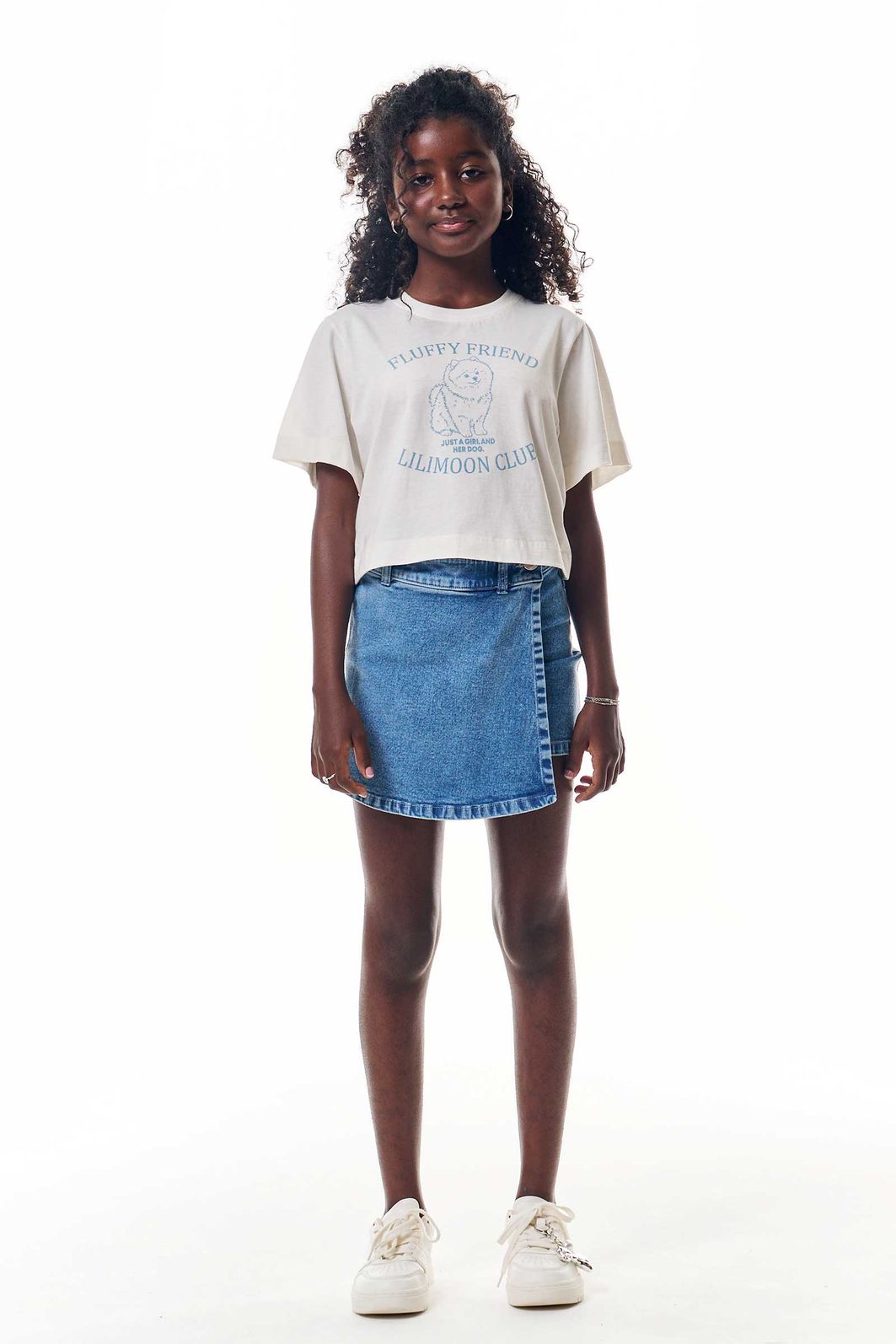 Conjunto de blusa em meia malha e short saia em jeans arkansas 92653 Lilimoon Teen Menina
