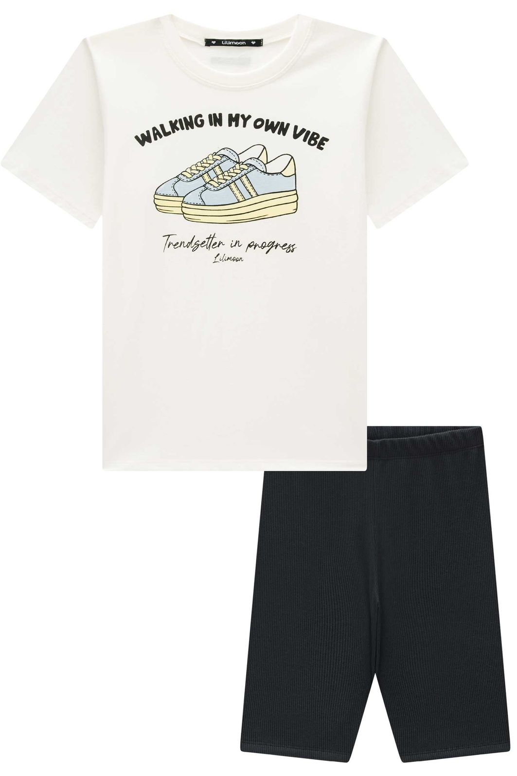 Conjunto de camiseta over em meia malha e bermuda biker em soft line 95941 Lilimoon Teen Menina Conjunto de camiseta over em meia malha e bermuda biker em soft line 95941 Lilimoon Teen Menina