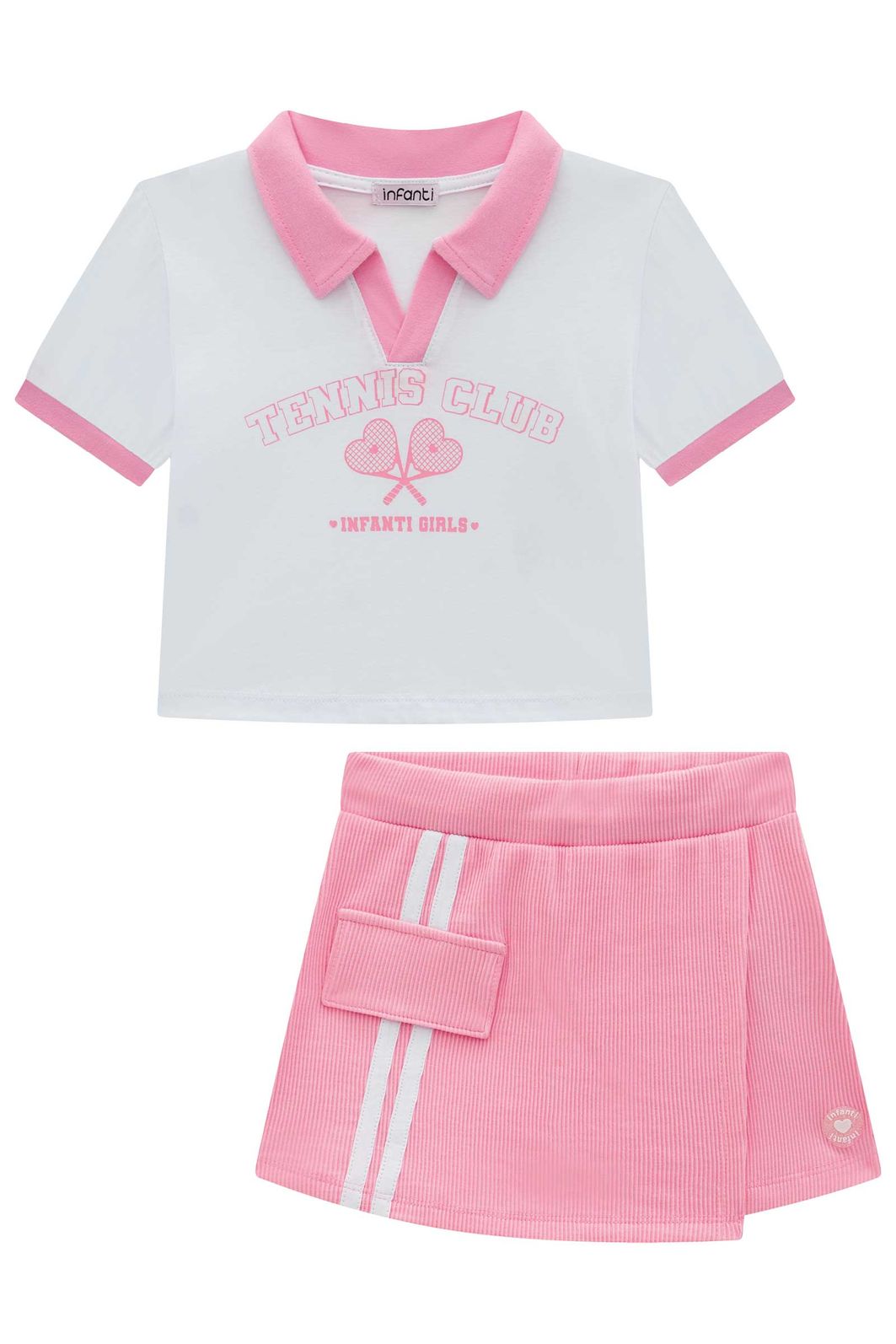 Conjunto de blusa polo em meia malha e short saia em soft line 94918 Infanti Infantil Menina Conjunto de blusa polo em meia malha e short saia em soft line 94918 Infanti Infantil Menina