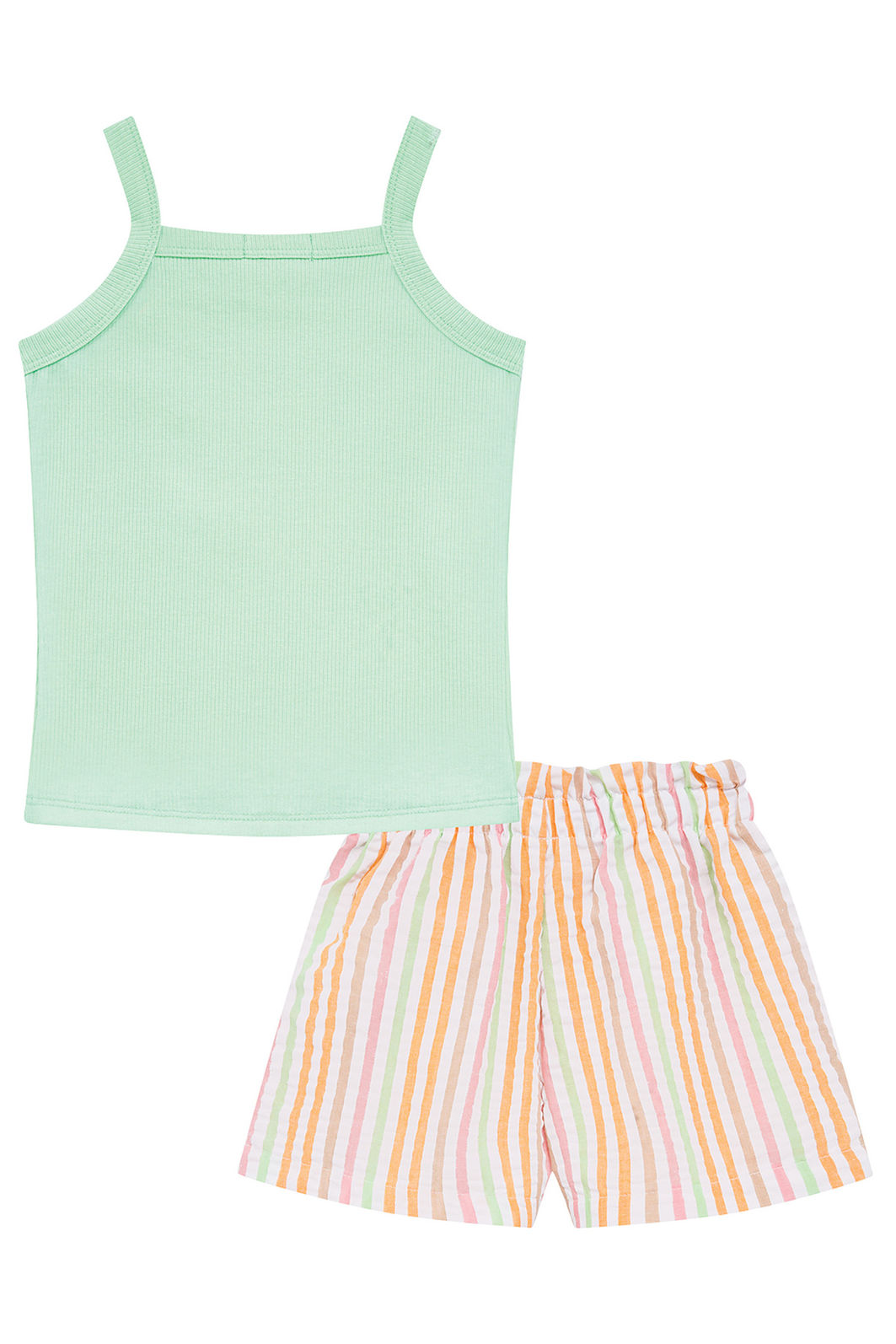 Conjunto de regata em canelado e shorts em tricoline listrado 96343 Kukiê Infantil Menina