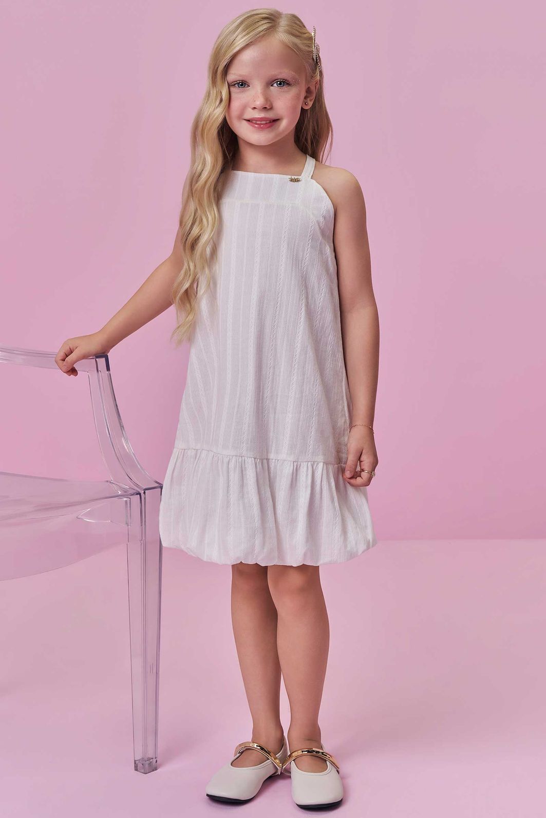 Vestido em tricoline textura listrada 100% algodão 99656 Kukiê Infantil Menina Vestido em tricoline textura listrada 100% algodão 99656 Kukiê Infantil Menina