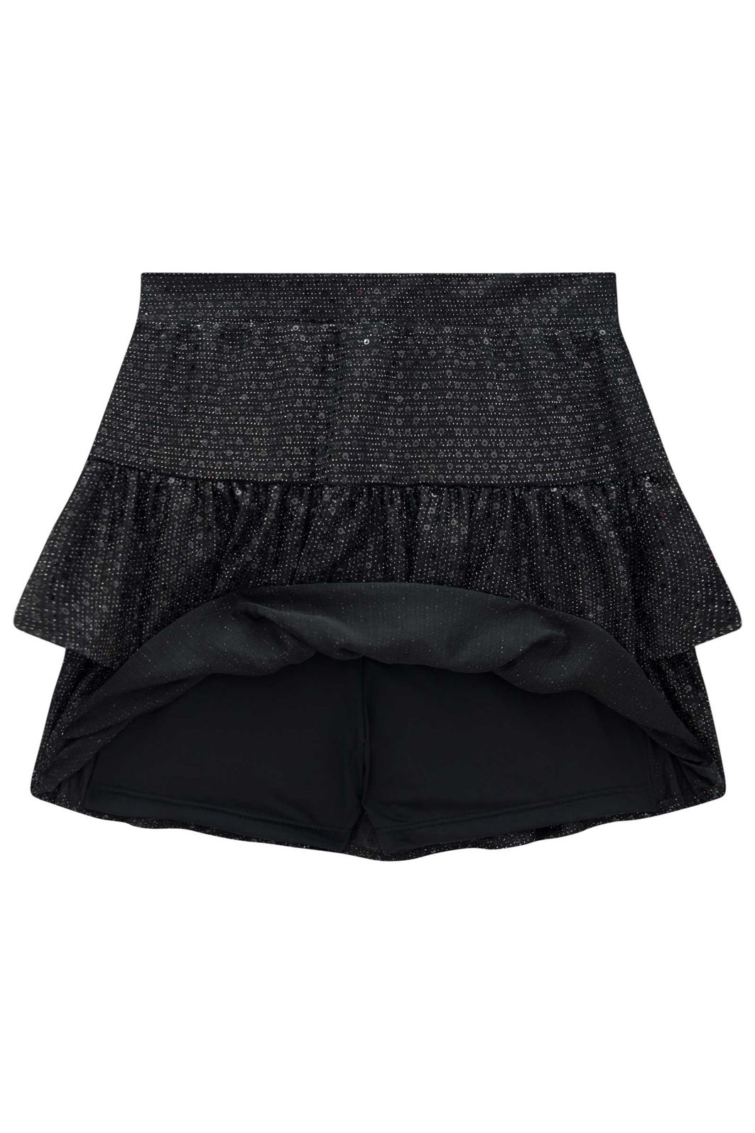 Saia ruffles em malha brilho com shorts embutido 96927 Vic Teen Menina