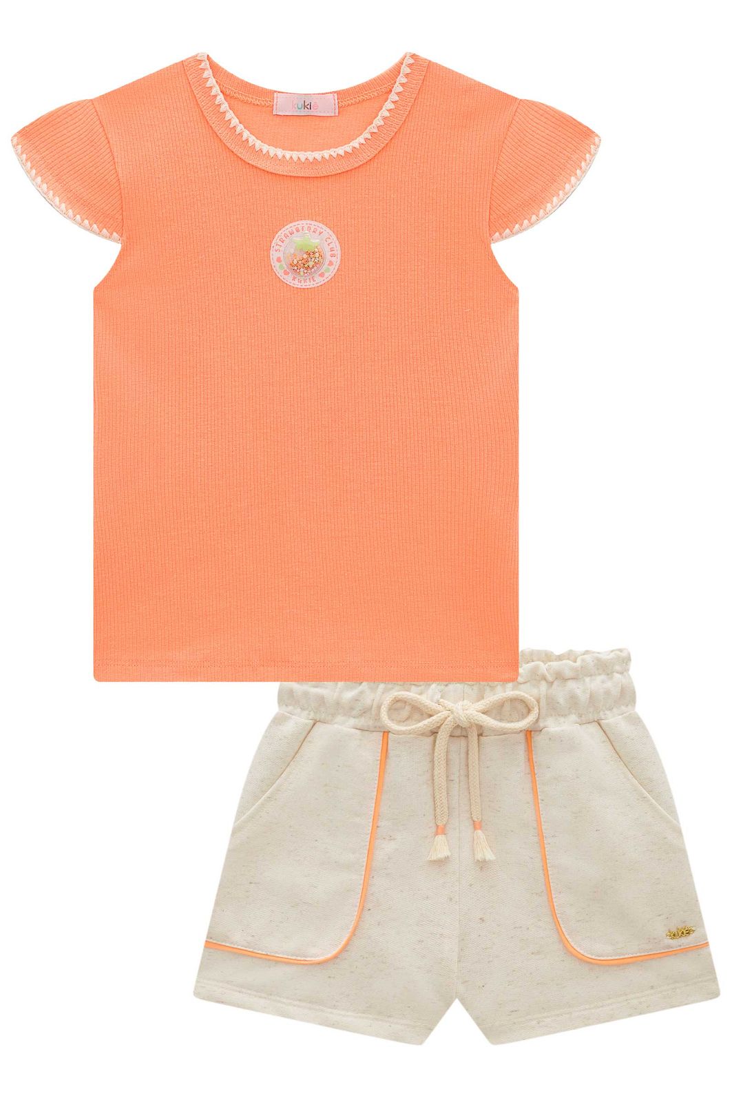 Conjunto de blusa em canelado e shorts em moletom linho sem pelúcia 98063 Kukiê Infantil Menina Conjunto de blusa em canelado e shorts em moletom linho sem pelúcia 98063 Kukiê Infantil Menina