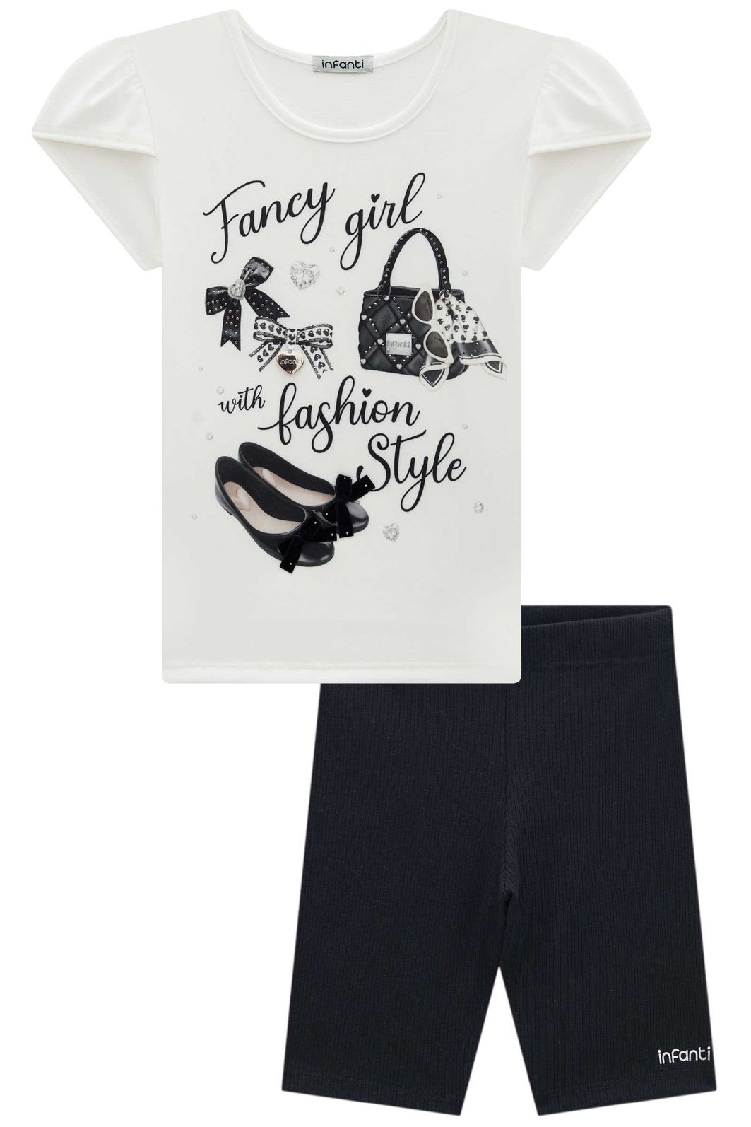 Conjunto de blusa alongada em malha power e bermuda biker em canelado liz 96891 Infanti Infantil Menina Conjunto de blusa alongada em malha power e bermuda biker em canelado liz 96891 Infanti Infantil Menina