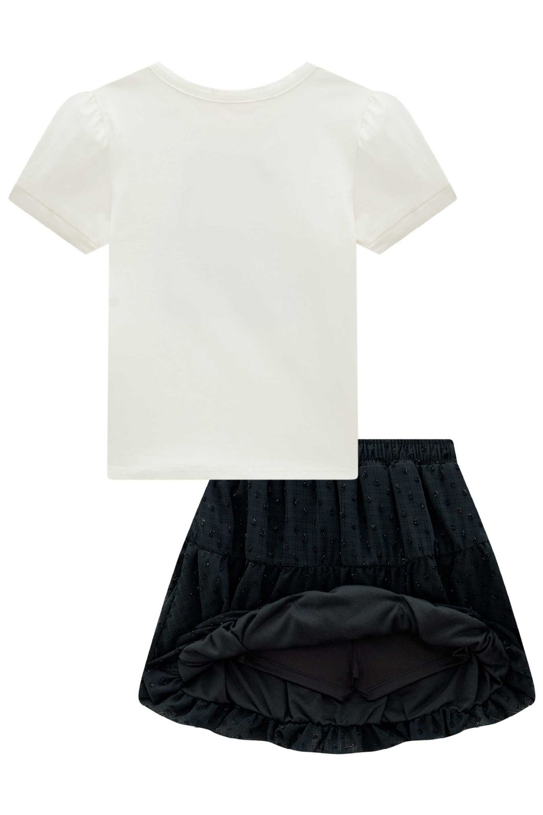 Conjunto de blusa em cotton e saia em chiffon shine (com shorts embutido) 99650 Kukiê Infantil Menina Conjunto de blusa em cotton e saia em chiffon shine (com shorts embutido) 99650 Kukiê Infantil Menina