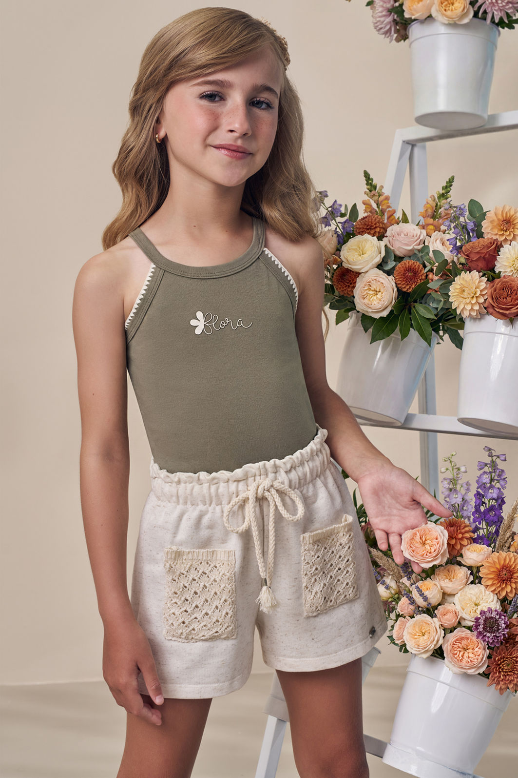 Conjunto de regata em cotton com shorts em moletom sem pelúcia 99170 Infanti Infantil Menina Conjunto de regata em cotton com shorts em moletom sem pelúcia 99170 Infanti Infantil Menina