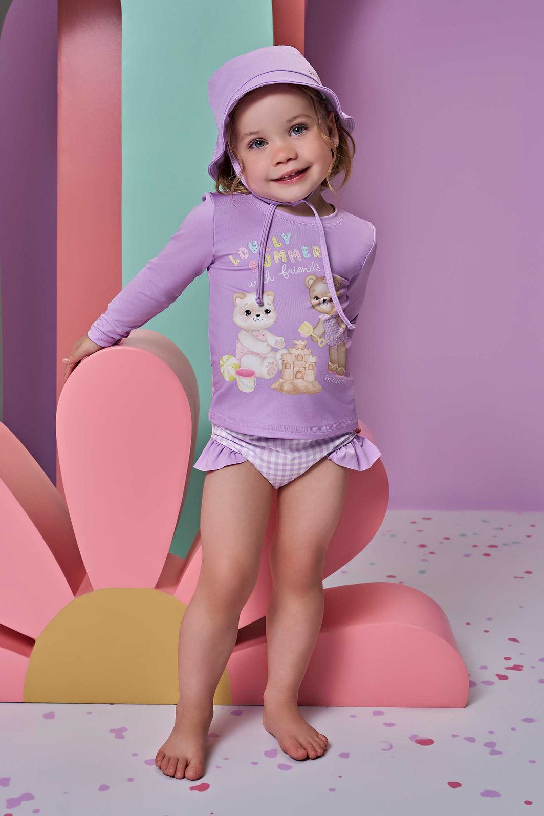 Conjunto de blusa e calcinha em malha UV dry com proteção UV 50+ 95584 Infanti Infantil Menina Conjunto de blusa e calcinha em malha UV dry com proteção UV 50+ 95584 Infanti Infantil Menina