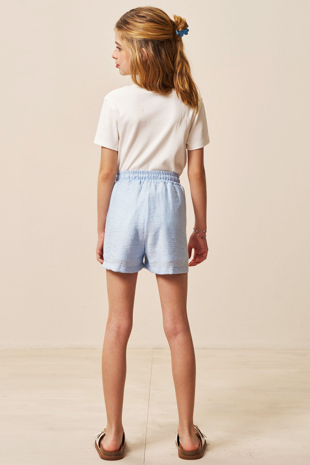 Conjunto de blusa em canelado liz e shorts em linho capri 94390 Vic Teen Menina