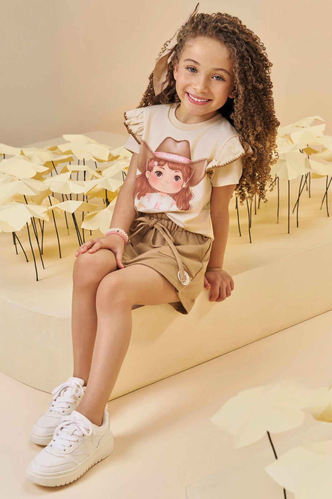Conjunto de blusa em meia malha e short saia em molevisco 95016 Kukiê Infantil Menina