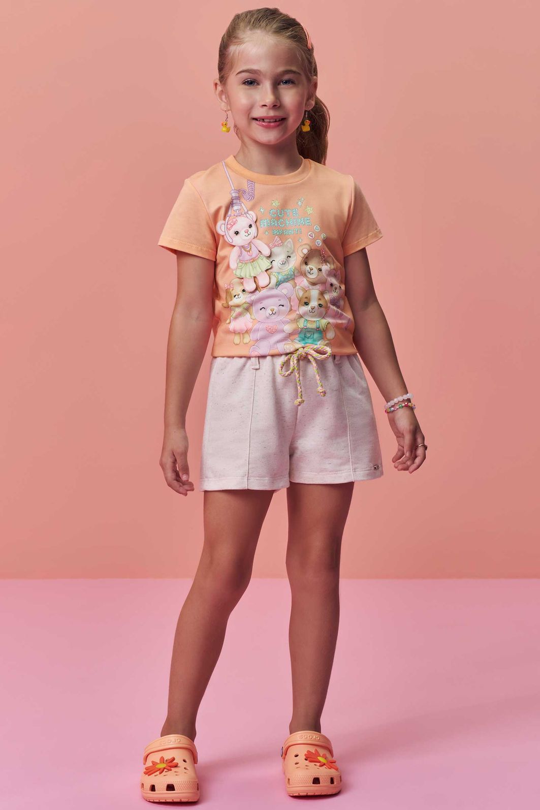 Conjunto de blusa em meia malha e shorts em moletom sem pelúcia 98372 Infanti Infantil Menina Conjunto de blusa em meia malha e shorts em moletom sem pelúcia 98372 Infanti Infantil Menina
