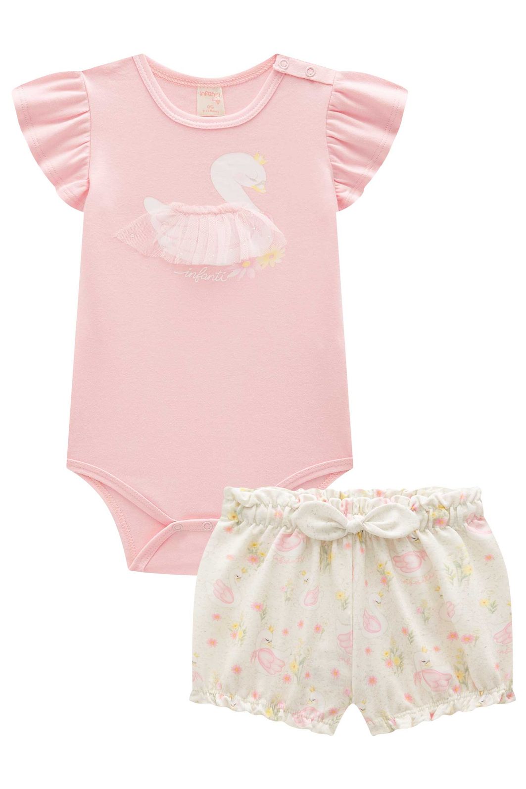Conjunto de body em suedine com shorts em molecotton 95336 Infanti Bebê Menina
