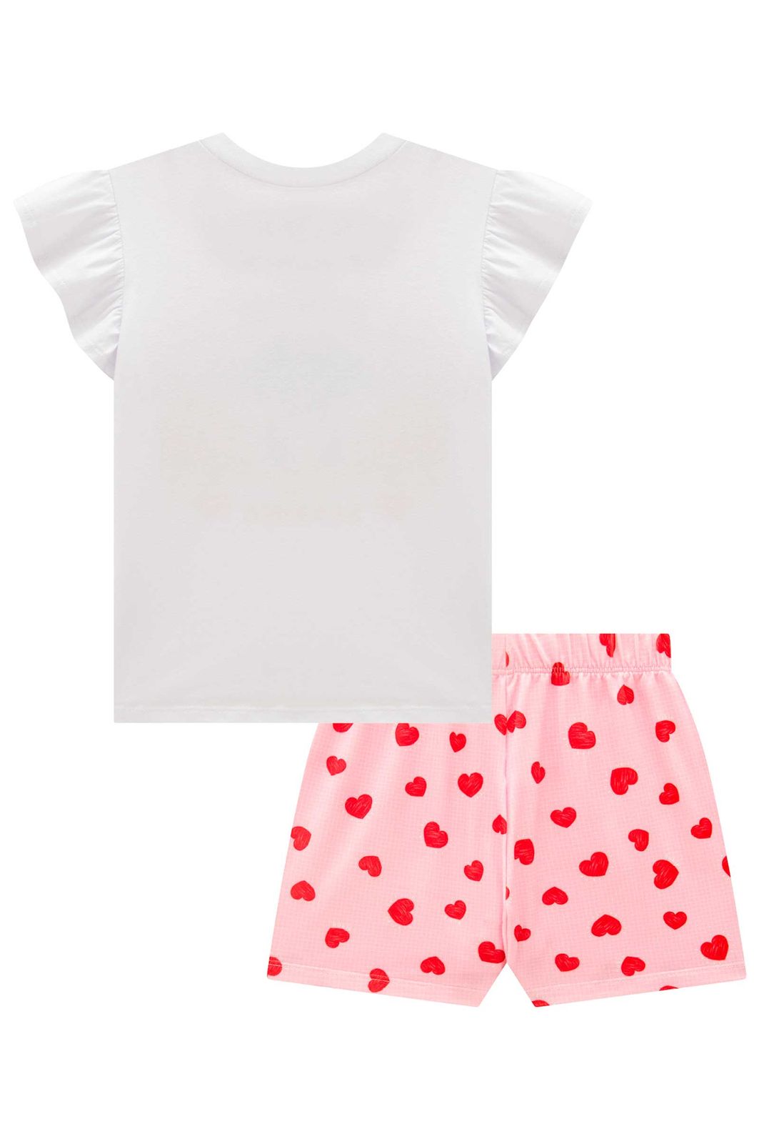 Conjunto de pijama de blusa em meia malha e shorts em malha comfy 99705 Kukiê Infantil Menina