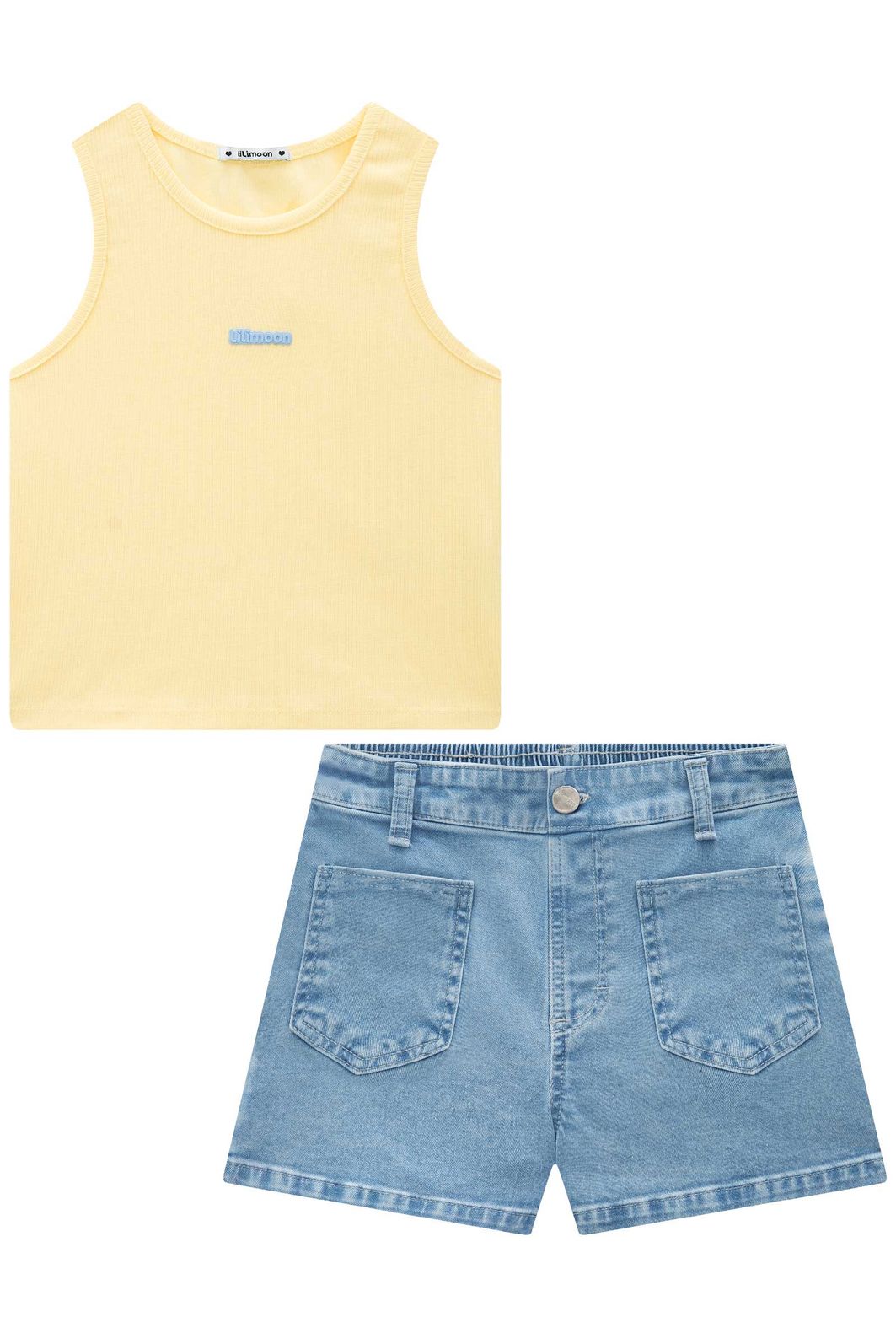 Conjunto de regata em canelado liz e shorts em jeans com elastano 95639 Lilimoon Teen Menina Conjunto de regata em canelado liz e shorts em jeans com elastano 95639 Lilimoon Teen Menina
