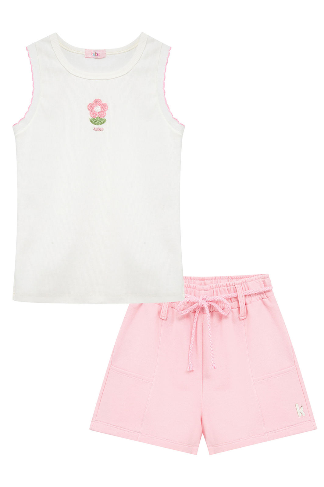 Conjunto de regata em canelado liz e shorts em moletom sem pelúcia 95086 Kukiê Infantil Menina Conjunto de regata em canelado liz e shorts em moletom sem pelúcia 95086 Kukiê Infantil Menina