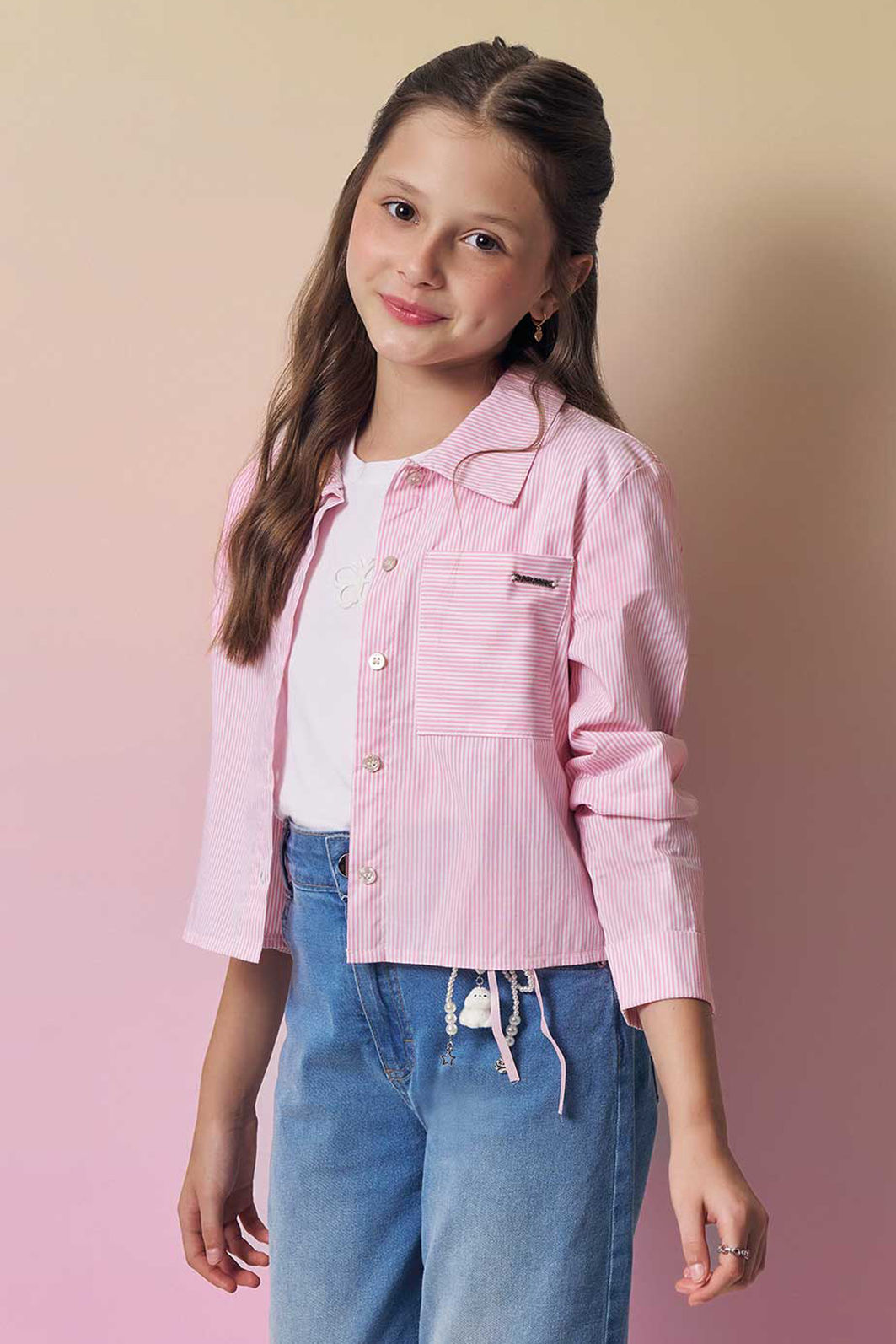 Camisa em tricoline fio tinto com elastano 94580 Vic Teen Menina Camisa em tricoline fio tinto com elastano 94580 Vic Teen Menina