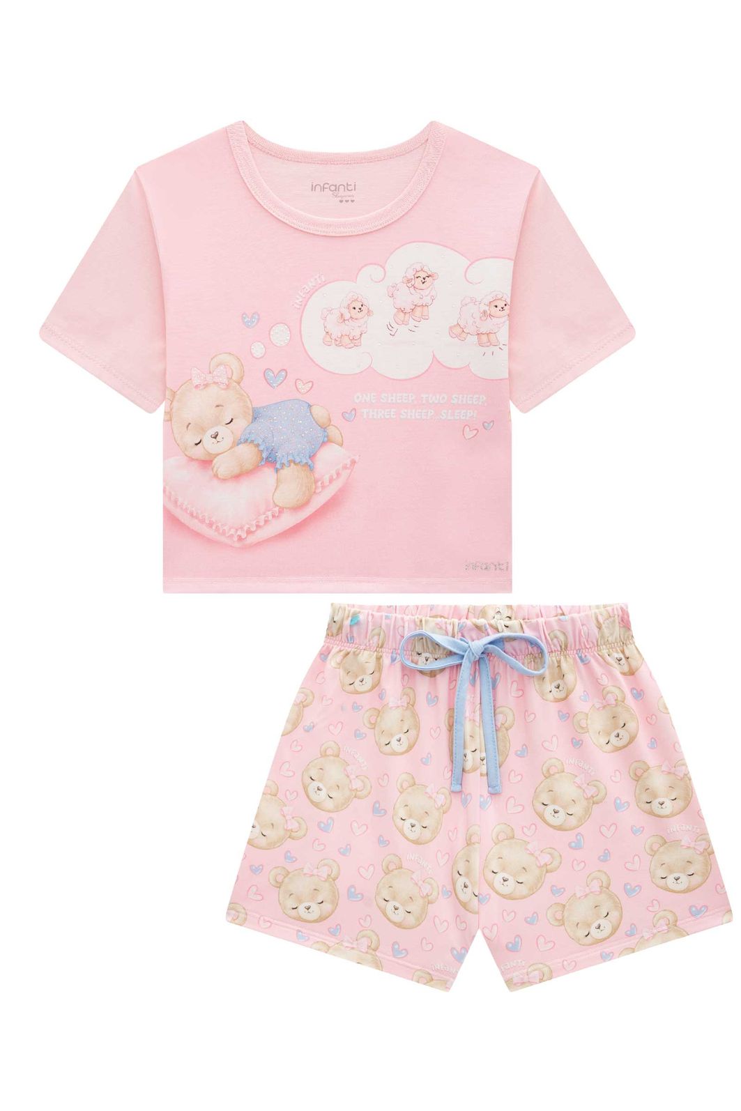 Conjunto de pijama de blusa em meia malha com shorts em malha comfy 95999 Infanti Infantil Menina Conjunto de pijama de blusa em meia malha com shorts em malha comfy 95999 Infanti Infantil Menina