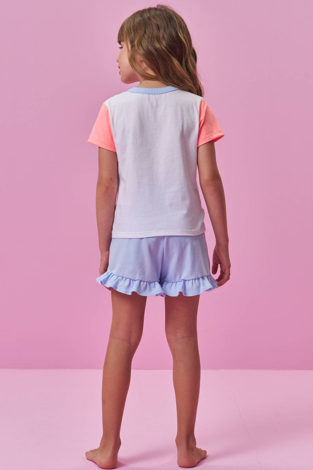Conjunto de pijama de blusa e shorts em meia malha 94315 Kukiê Infantil Menina Conjunto de pijama de blusa e shorts em meia malha 94315 Kukiê Infantil Menina