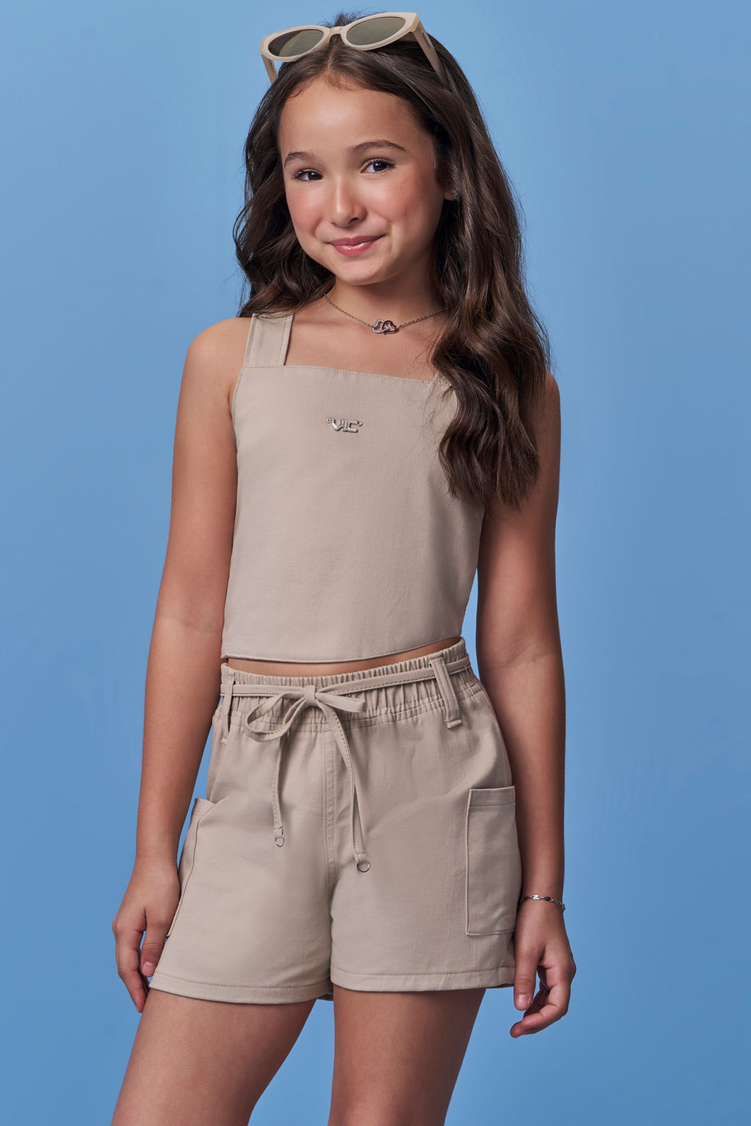 Conjunto de regata e shorts em sarja com elastano 98507 Vic Teen Menina Conjunto de regata e shorts em sarja com elastano 98507 Vic Teen Menina