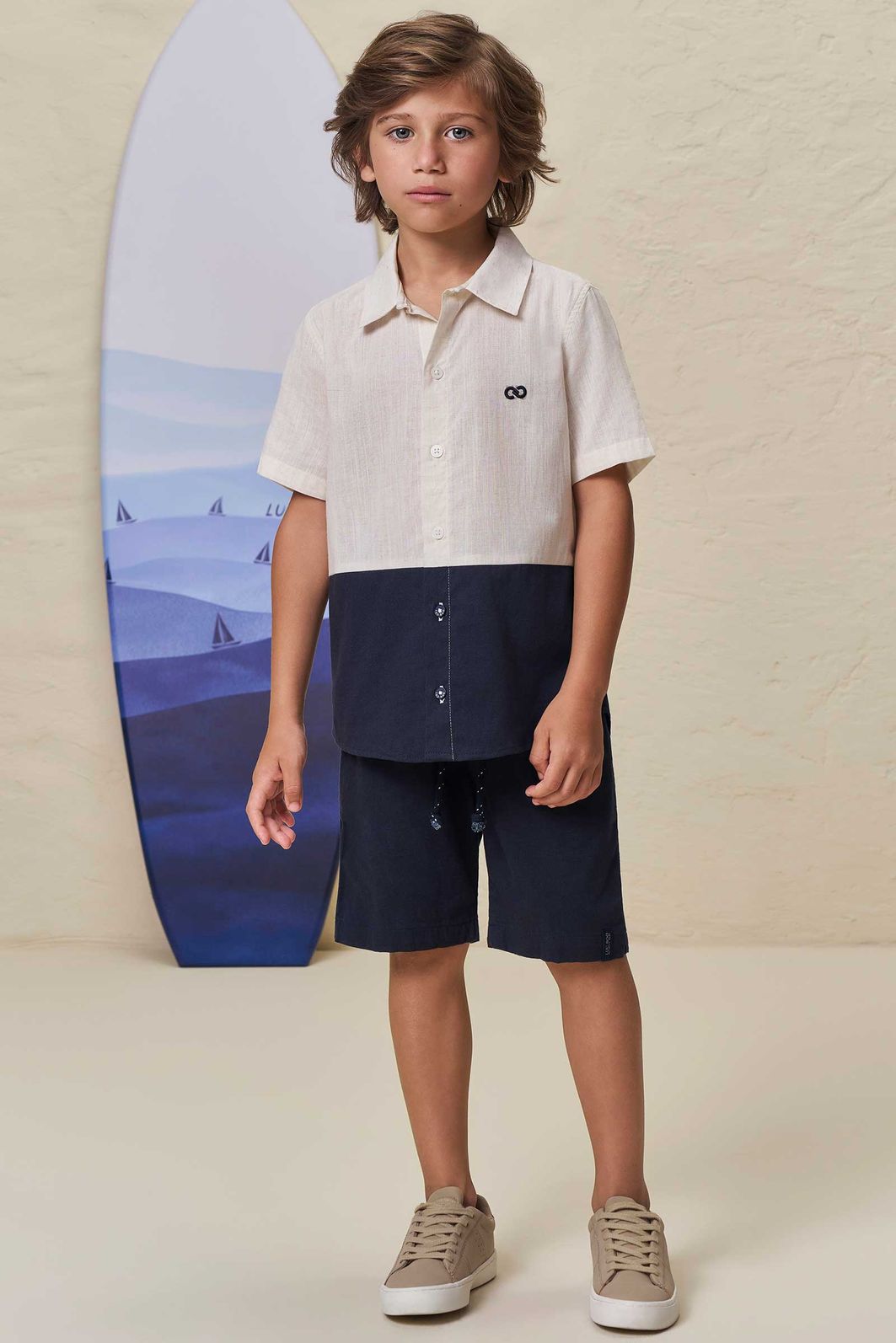 Conjunto de camisa em linho verano e bermuda em linho santorine com elastano 99318 LucBoo Infantil Menino Conjunto de camisa em linho verano e bermuda em linho santorine com elastano 99318 LucBoo Infantil Menino