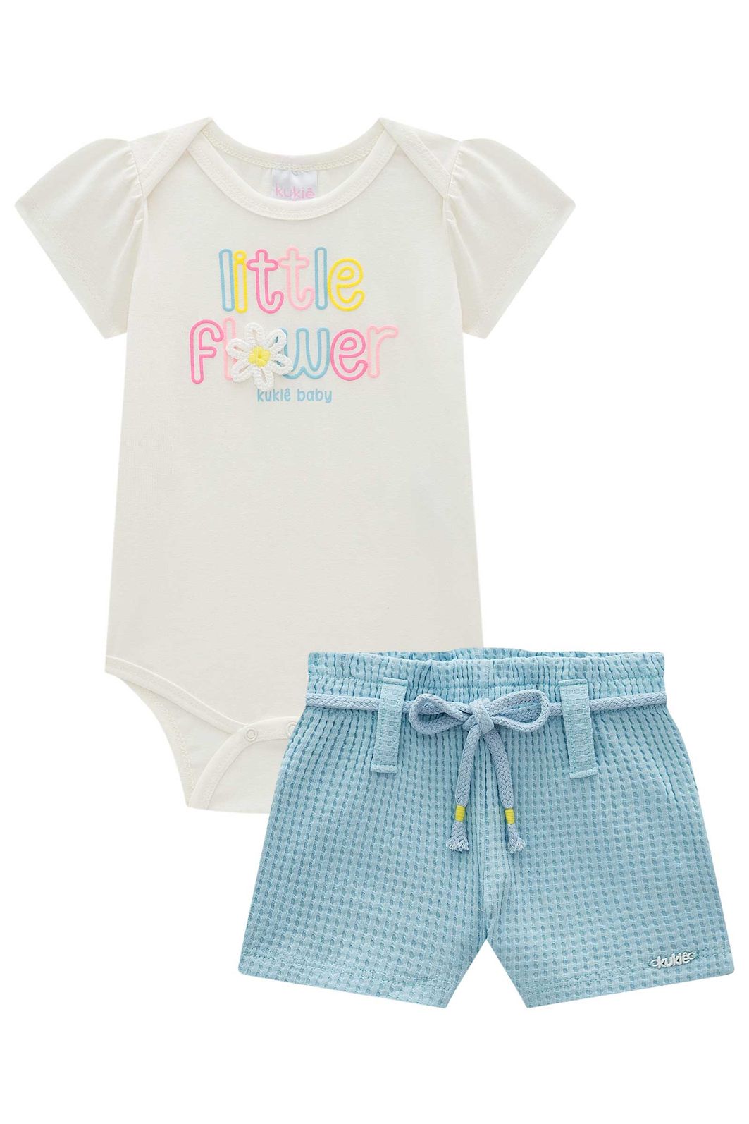 Conjunto de body em cotton e shorts em malha big waffle 98388 Kukiê Bebê Menina