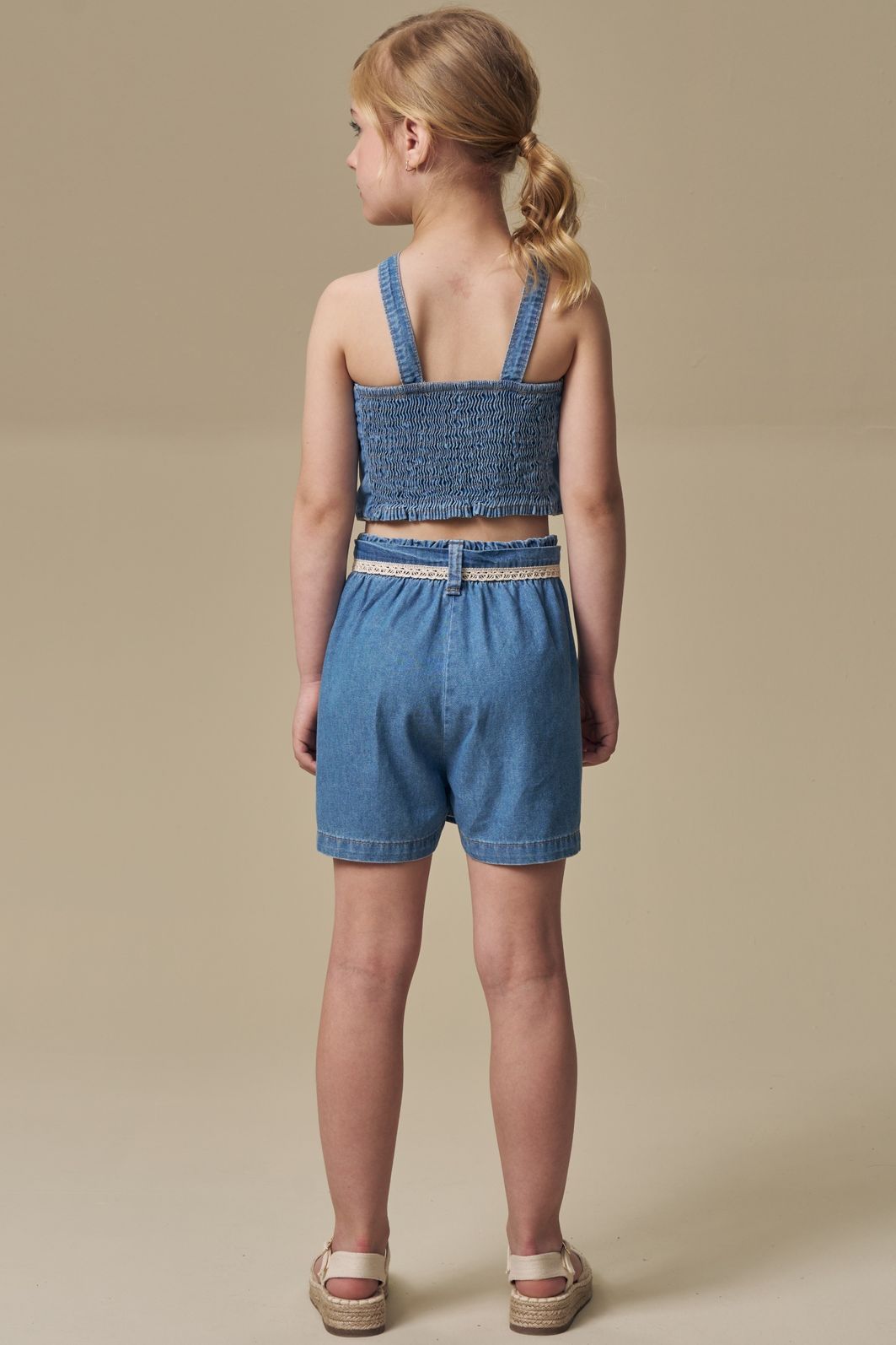 Conjunto de blusa e shorts em jeans 97042 Infanti Infantil Menina