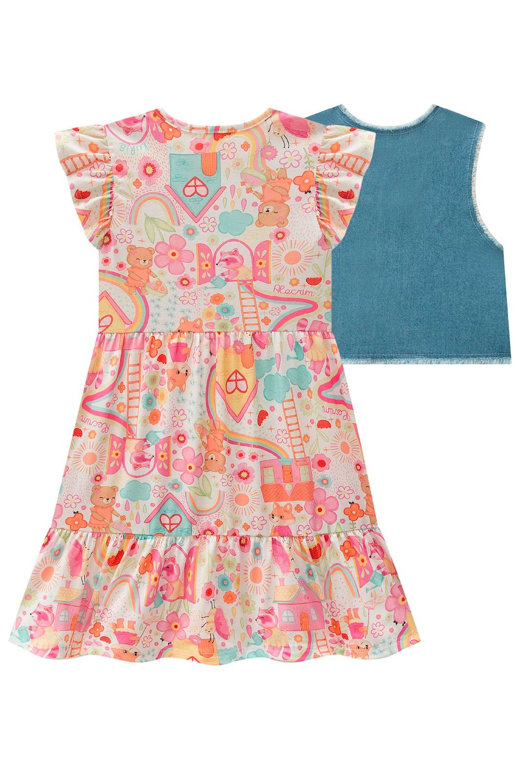 Vestido em malha fresh e colete em jeans arkansas 98602 Kukiê Infantil Menina Vestido em malha fresh e colete em jeans arkansas 98602 Kukiê Infantil Menina
