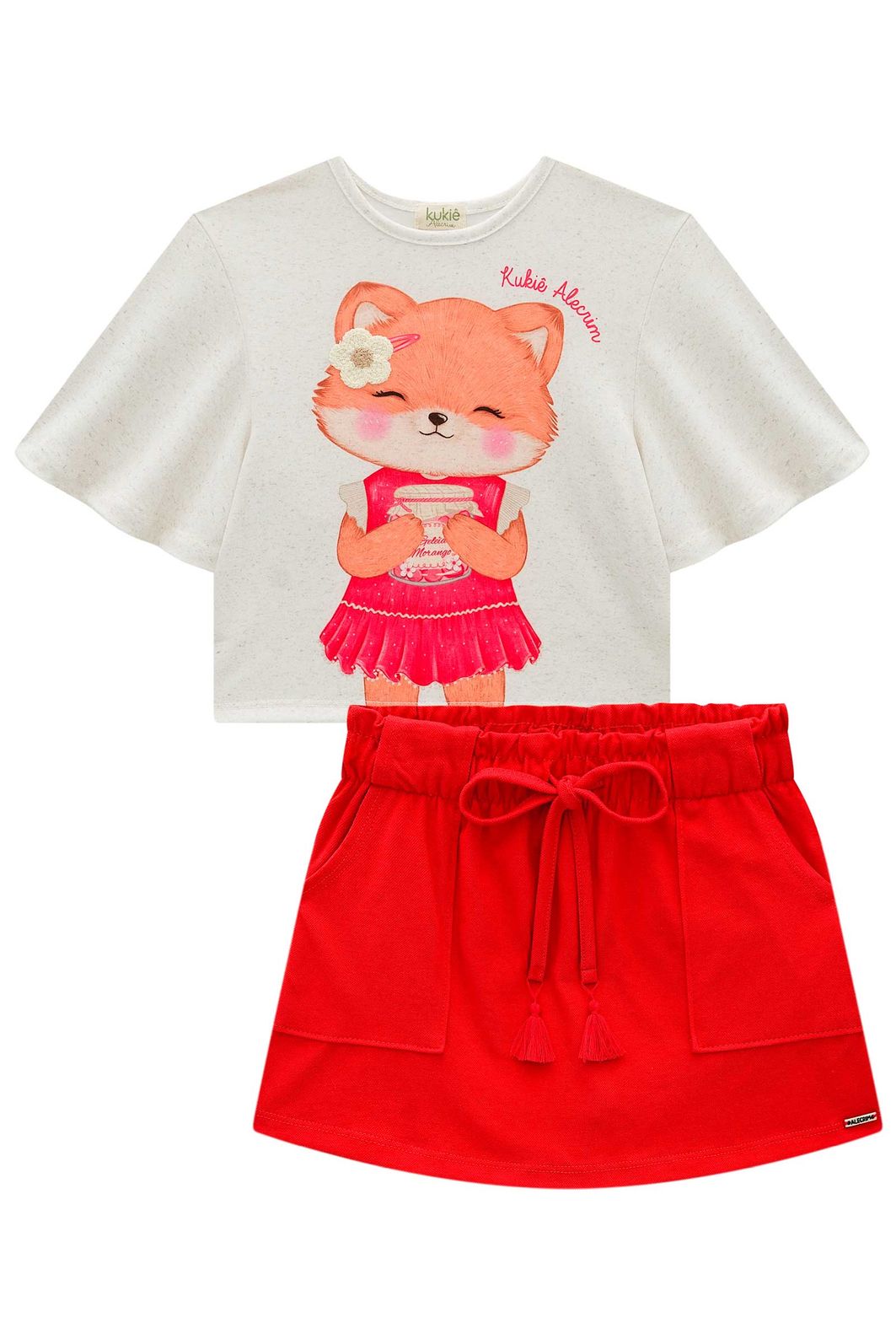 Conjunto de blusa em malha fresh e short saia em piquet 97991 Kukiê Infantil Menina