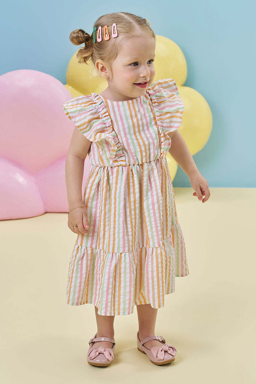 Vestido em tricoline listrada anarruga 94704 Kukiê Infantil Menina Vestido em tricoline listrada anarruga 94704 Kukiê Infantil Menina