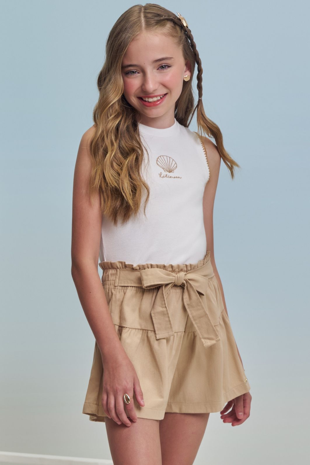 Conjunto de regata em canelado liz e shorts em linho santorine com elastano 99339 Lilimoon Teen Menina Conjunto de regata em canelado liz e shorts em linho santorine com elastano 99339 Lilimoon Teen Menina