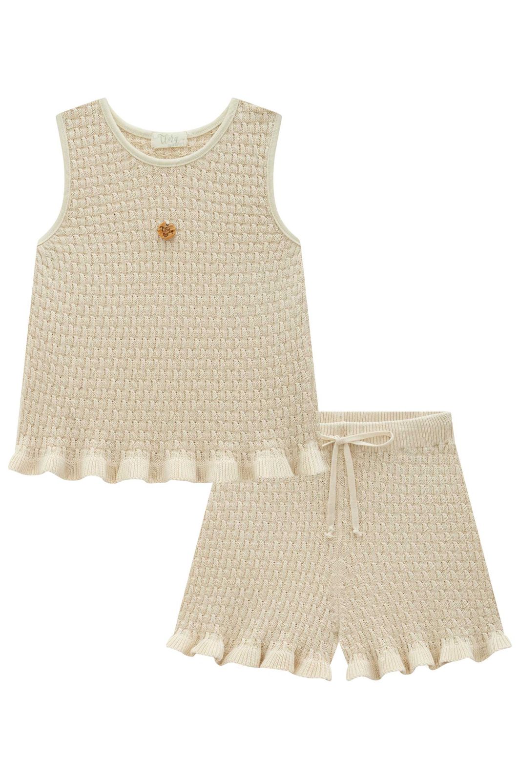 Conjunto de blusa e shorts em tricot 100% algodão 97551 Infanti Infantil Menina