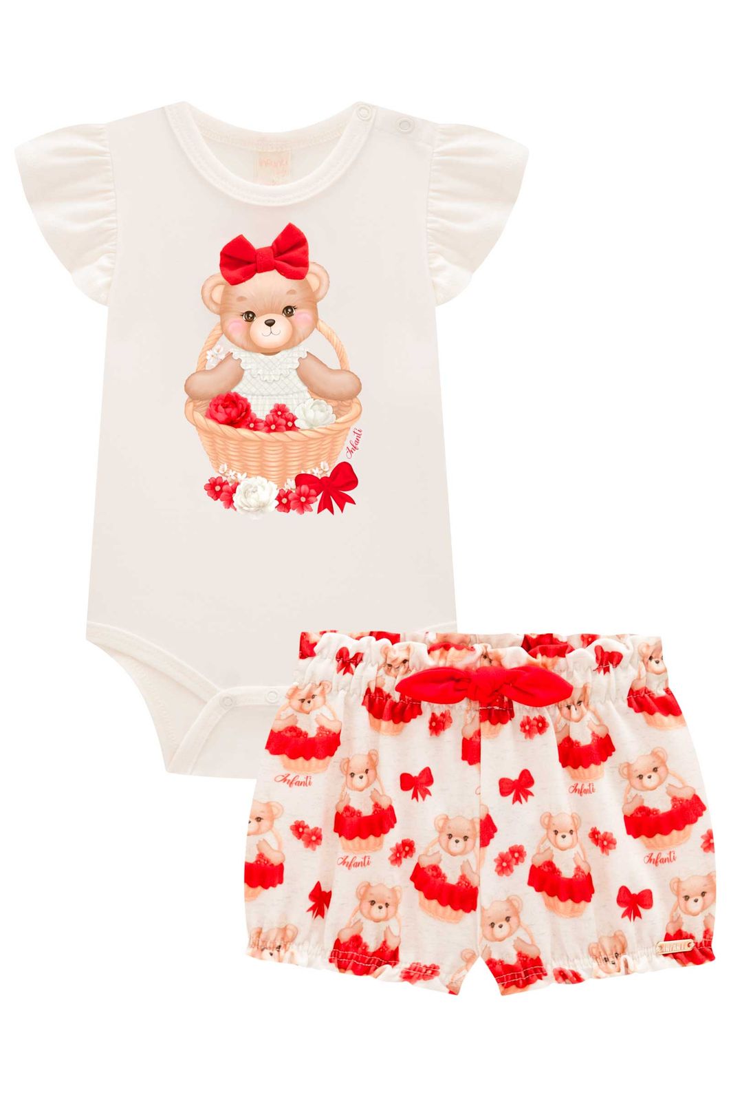 Conjunto de body em cotton com shorts em molecotton 99181 Infanti Bebê Menina