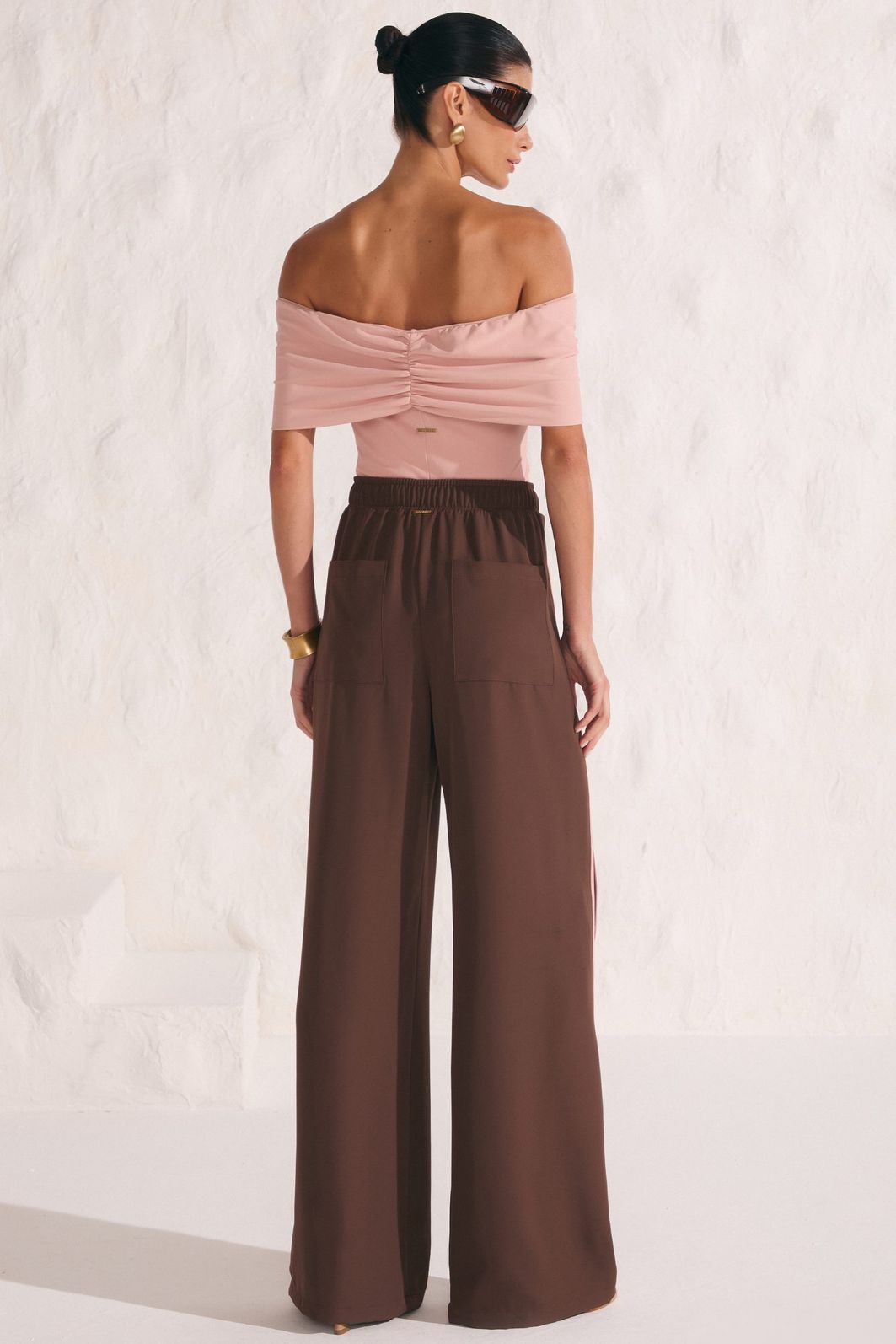Calça reta em crepe benita com shorts forro em malha 86562 Linzzi Calça reta em crepe benita com shorts forro em malha 86562 Linzzi