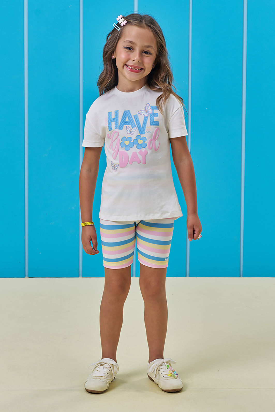 Conjunto de camiseta em meia malha e bermuda biker em molecotton 96368 Kukiê Infantil Menina Conjunto de camiseta em meia malha e bermuda biker em molecotton 96368 Kukiê Infantil Menina