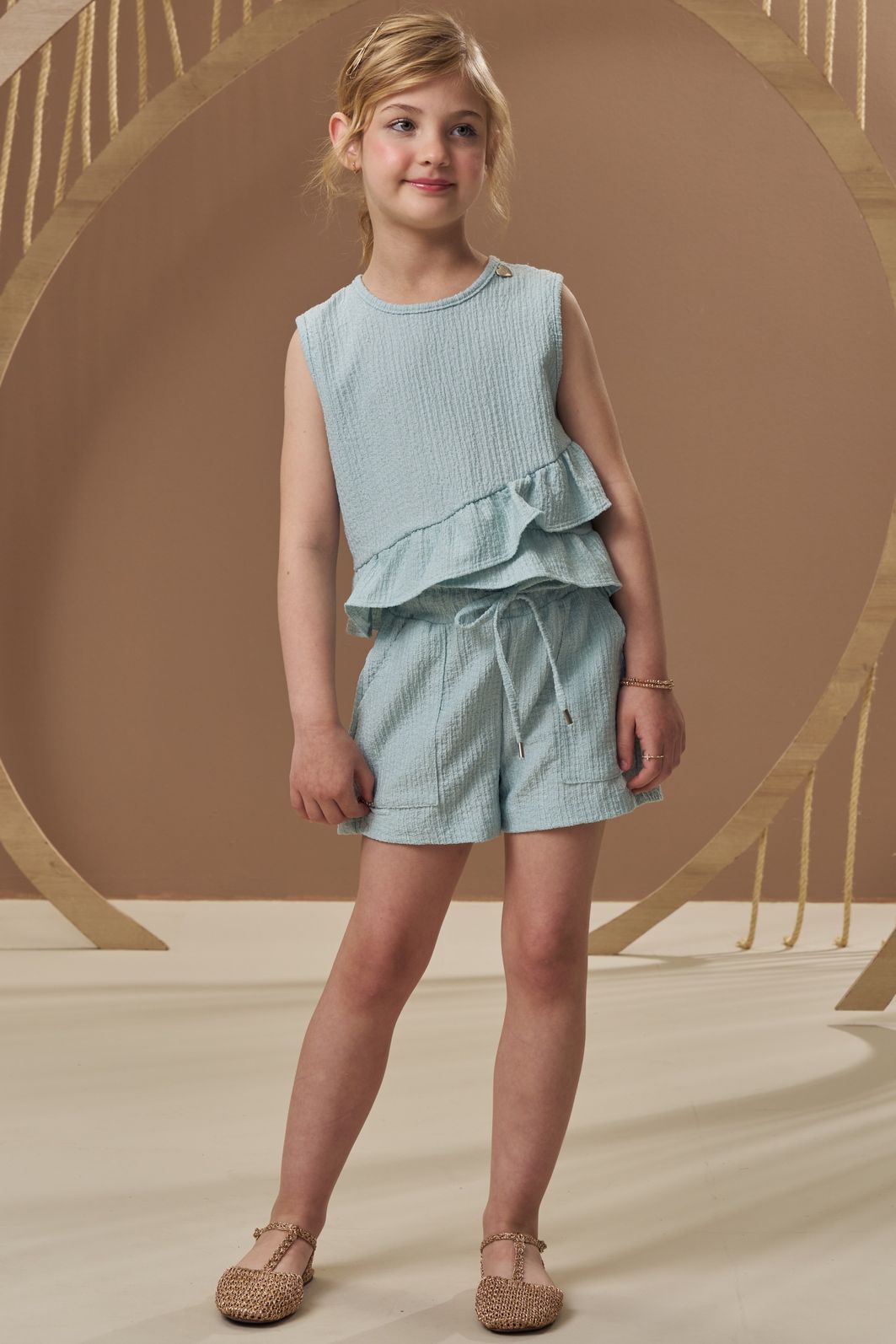 Conjunto de regata e shorts em malha anarruga 97036 Infanti Infantil Menina Conjunto de regata e shorts em malha anarruga 97036 Infanti Infantil Menina