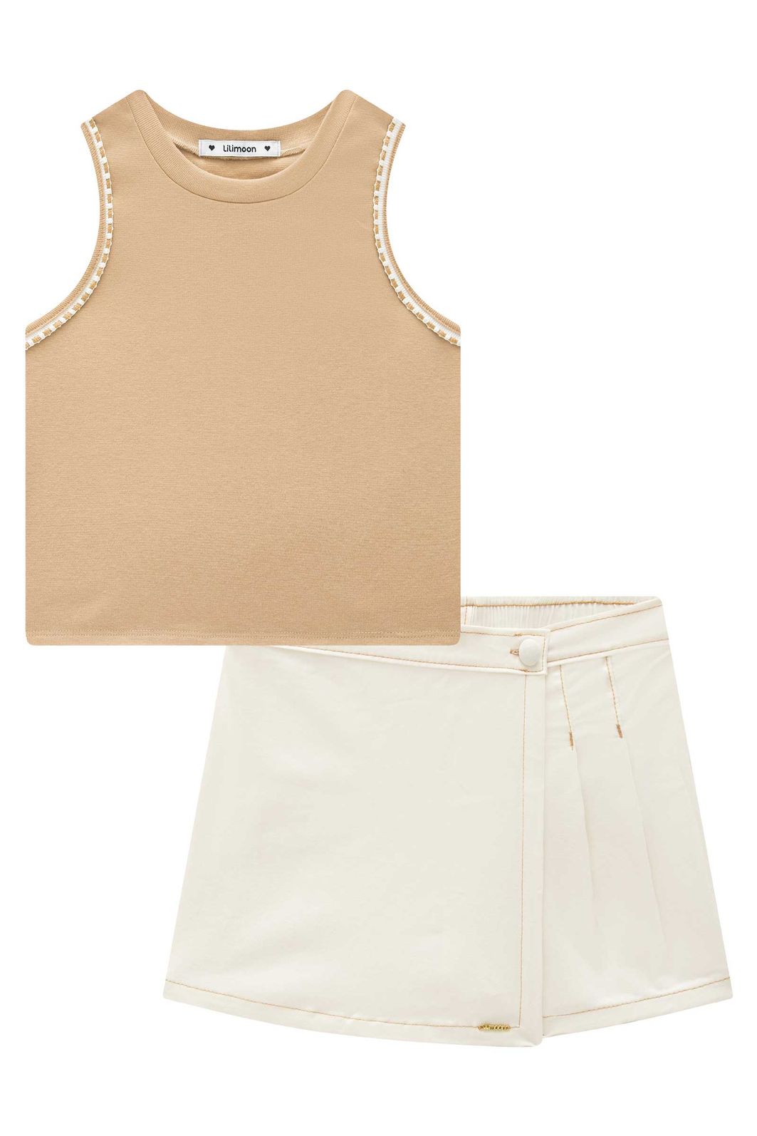 Conjunto de regata em ribana 1x1 e short saia em sarja com elastano 95507 Lilimoon Teen Menina Conjunto de regata em ribana 1x1 e short saia em sarja com elastano 95507 Lilimoon Teen Menina