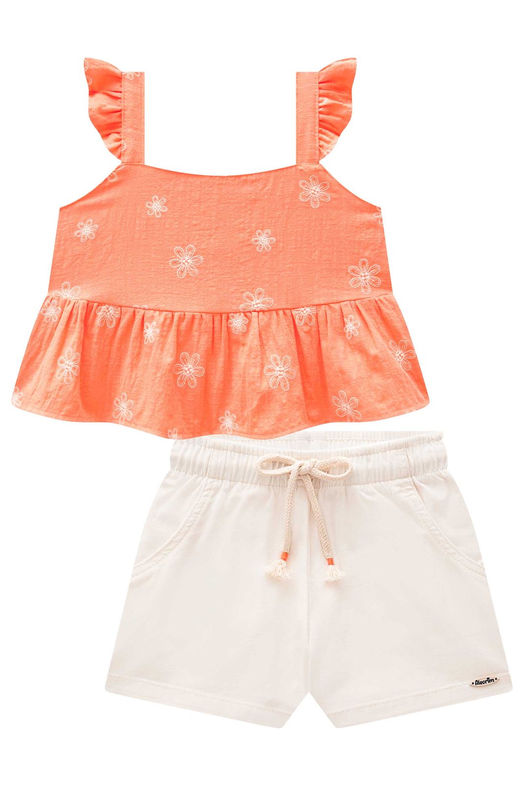 Conjunto de bata em tricoline bordado e shorts em  sarja com elastano 99012 Kukiê Infantil Menina