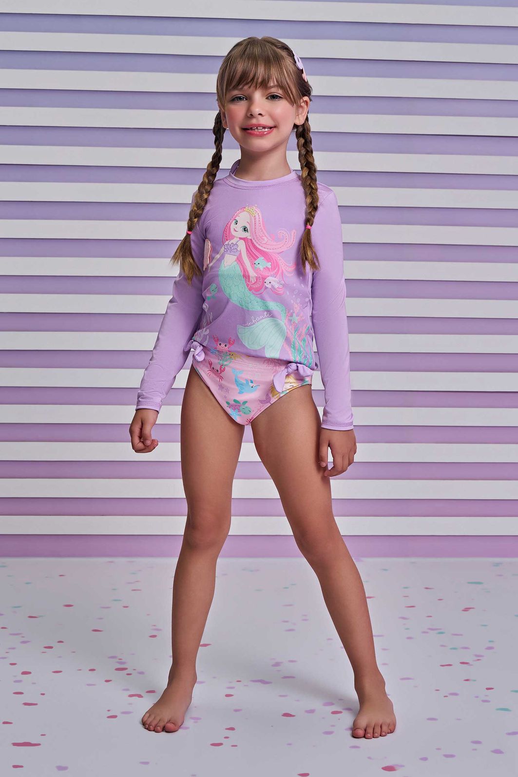 Trio de blusa e biquíni em malha UV dry com proteção UV 50+ 96616 Infanti Infantil Menina Trio de blusa e biquíni em malha UV dry com proteção UV 50+ 96616 Infanti Infantil Menina