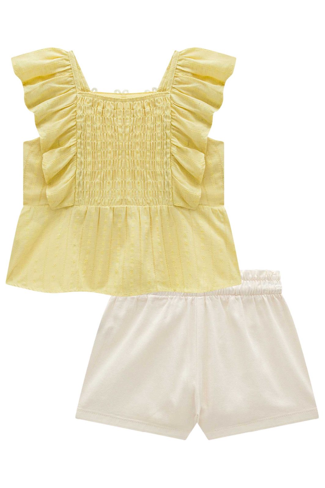 Conjunto de bata em blend de linho bordado com shorts em sarja com elastano 98107 Infanti Infantil Menina Conjunto de bata em blend de linho bordado com shorts em sarja com elastano 98107 Infanti Infantil Menina