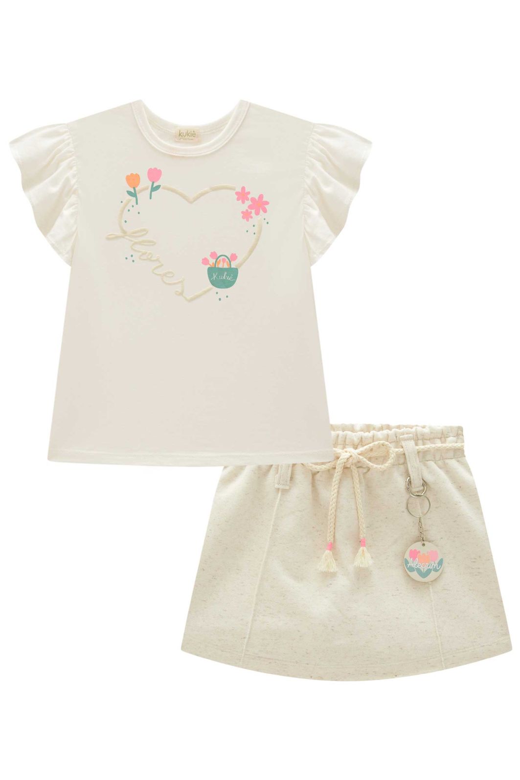 Conjunto de blusa em meia malha e short saia em moletom sem pelúcia 99586 Kukiê Infantil Menina Conjunto de blusa em meia malha e short saia em moletom sem pelúcia 99586 Kukiê Infantil Menina