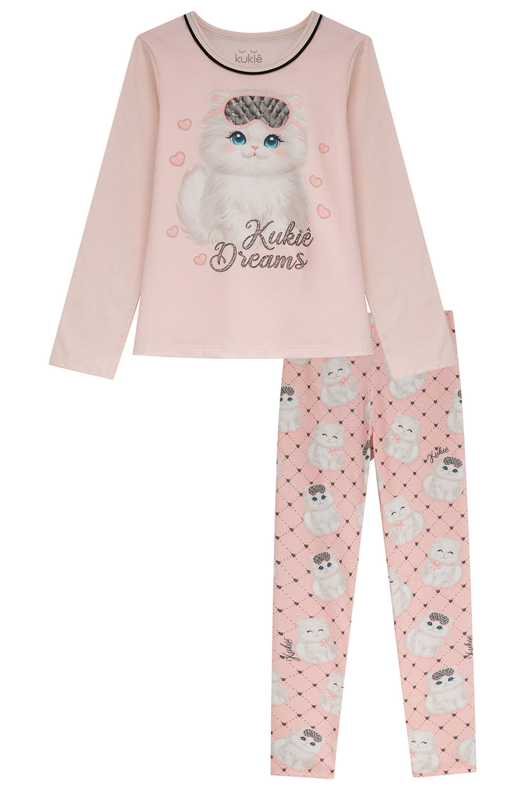Conjunto de pijama de blusa em meia malha e calça legging em malha fresh 94272 Kukiê Infantil Menina Conjunto de pijama de blusa em meia malha e calça legging em malha fresh 94272 Kukiê Infantil Menina