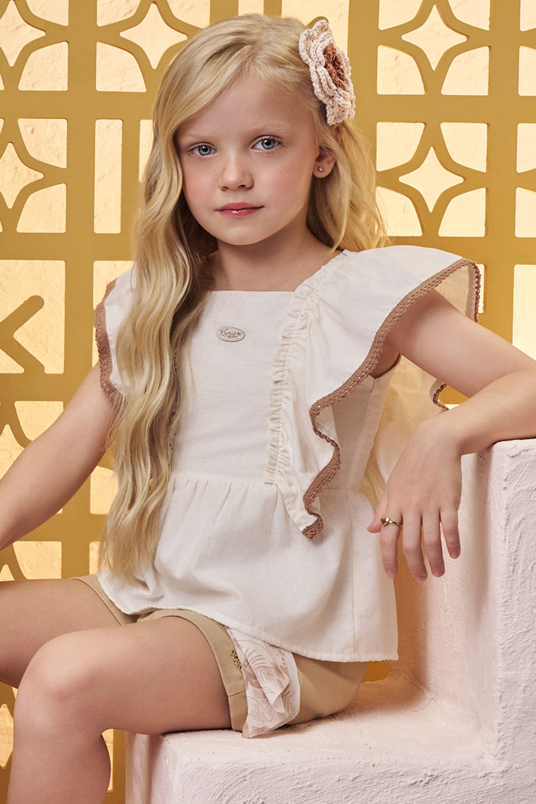 Conjunto de bata em linho deluxe e shorts em linho santorini com elastano 98310 Kukiê Infantil Menina Conjunto de bata em linho deluxe e shorts em linho santorini com elastano 98310 Kukiê Infantil Menina