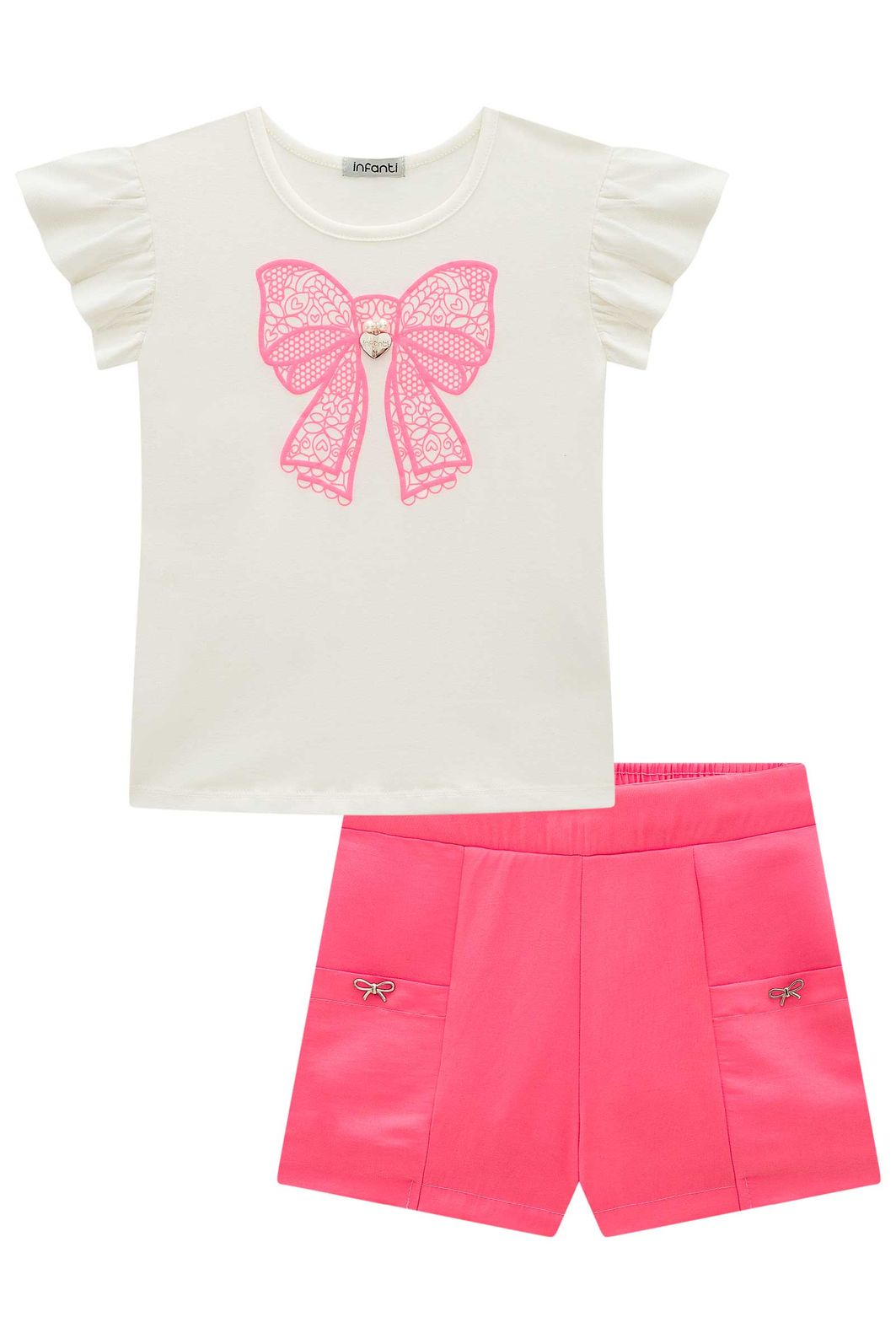 Conjunto de blusa em cotton e shorts em tecido shine 99099 Infanti Infantil Menina Conjunto de blusa em cotton e shorts em tecido shine 99099 Infanti Infantil Menina