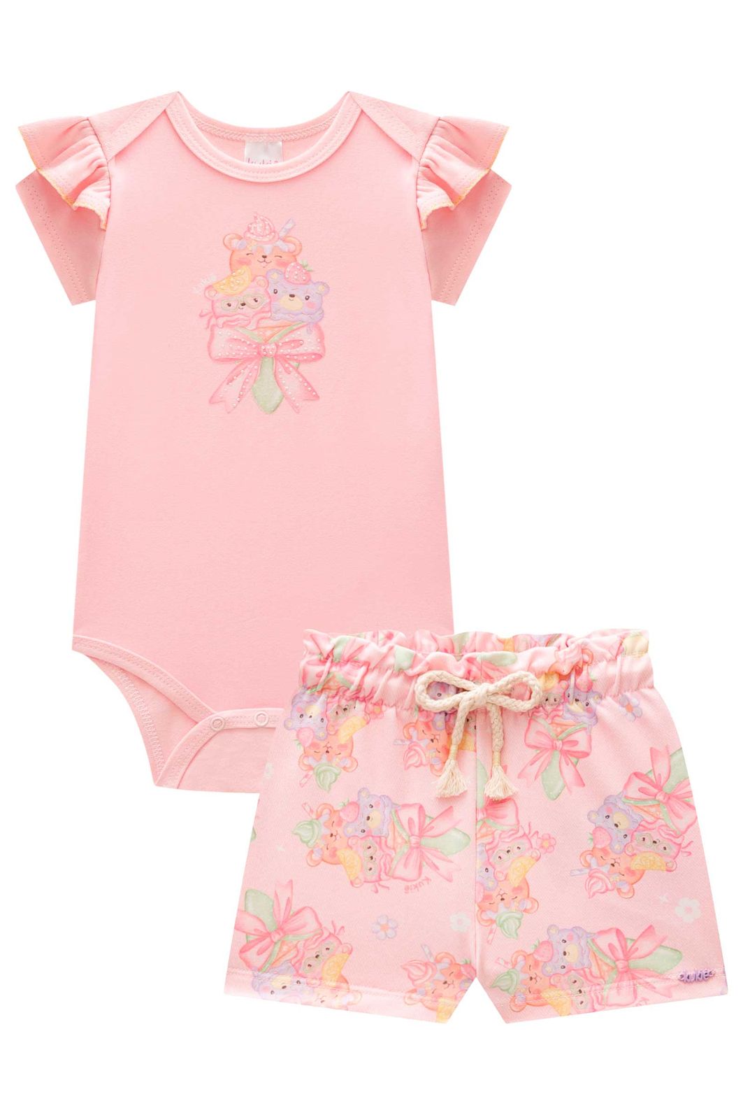 Conjunto de body em suedine e shorts em molecotton 98416 Kukiê Bebê Menina