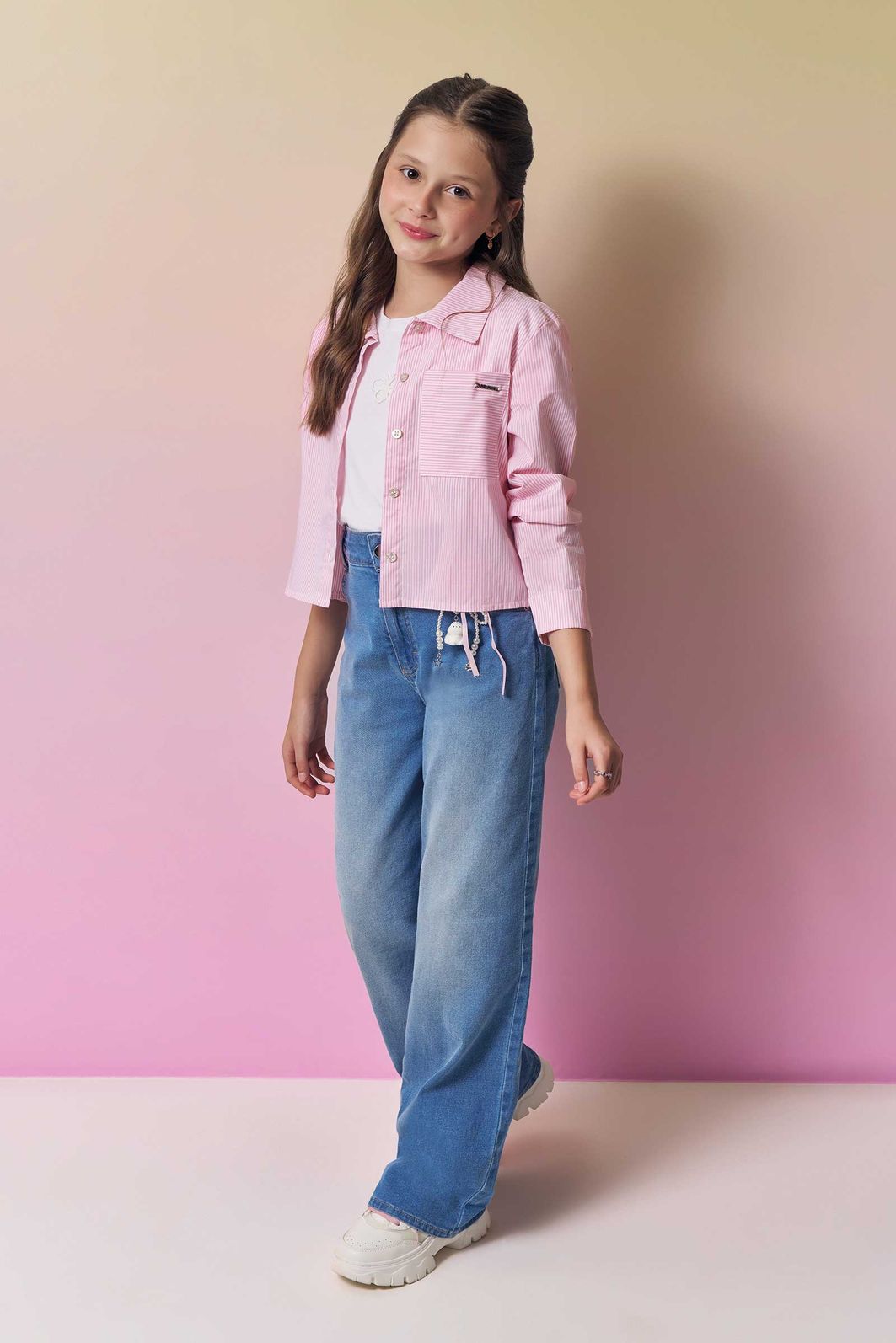Camisa em tricoline fio tinto com elastano 94580 Vic Teen Menina Camisa em tricoline fio tinto com elastano 94580 Vic Teen Menina
