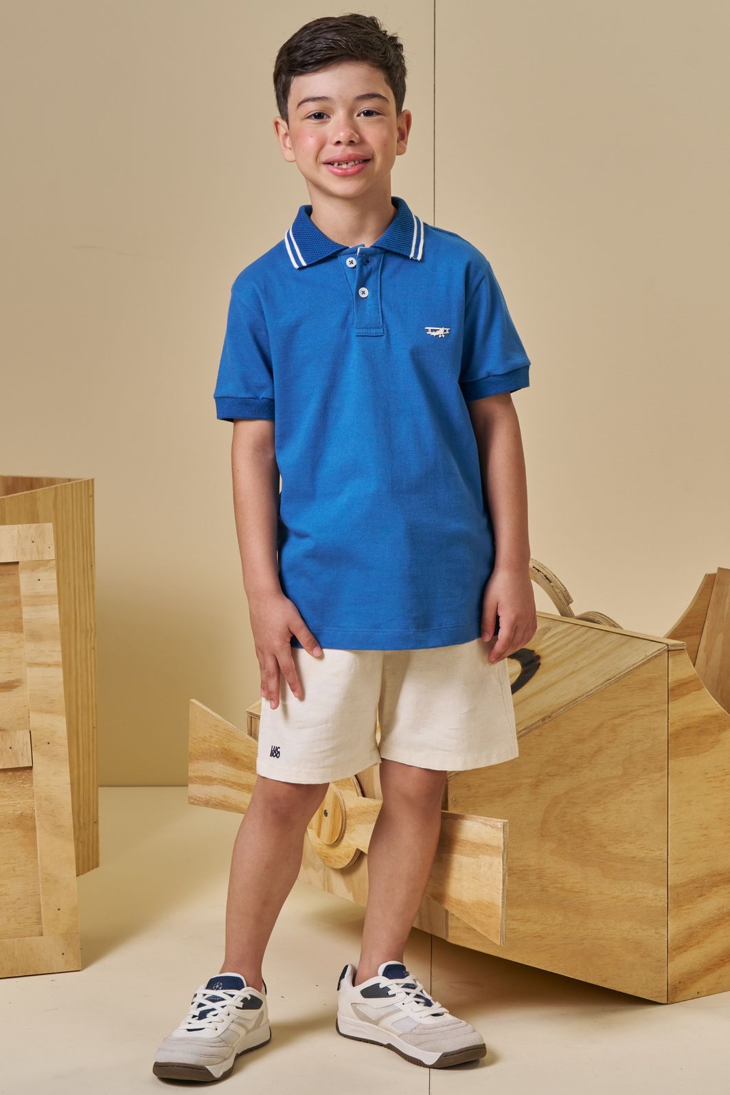 Conjunto de camisa polo em piquet com elastano e bermuda em linho santorine com elastano 94568 LucBoo Infantil Menino Conjunto de camisa polo em piquet com elastano e bermuda em linho santorine com elastano 94568 LucBoo Infantil Menino