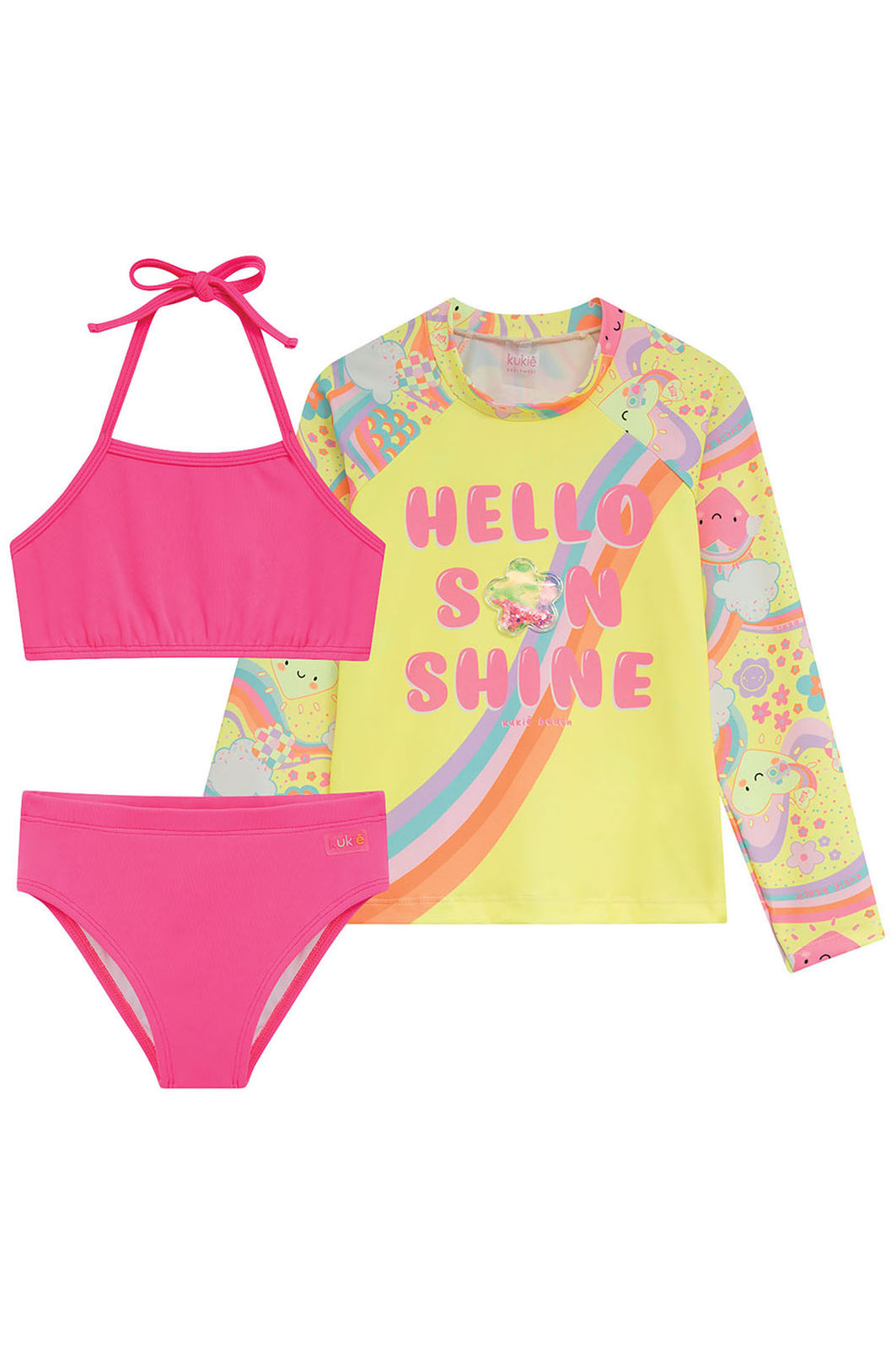 Trio de biquíni em malha poliamida e blusa em malha com proteção UV50+ 96089 Kukiê Infantil Menina Trio de biquíni em malha poliamida e blusa em malha com proteção UV50+ 96089 Kukiê Infantil Menina